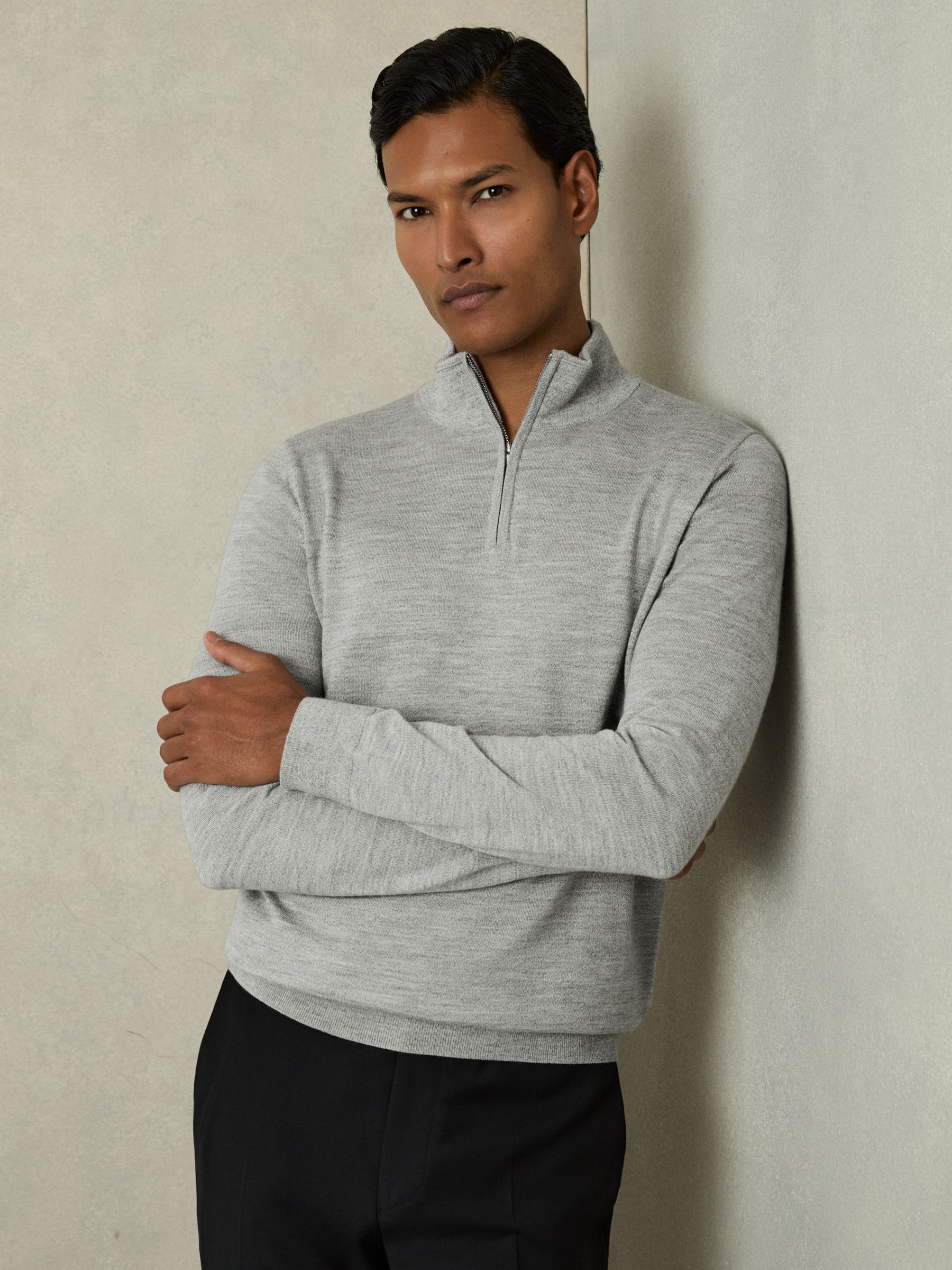 2 Pack Of Merino Wool Zip-Neck Jumpers in Black/Soft Grey - Image 2 of 7