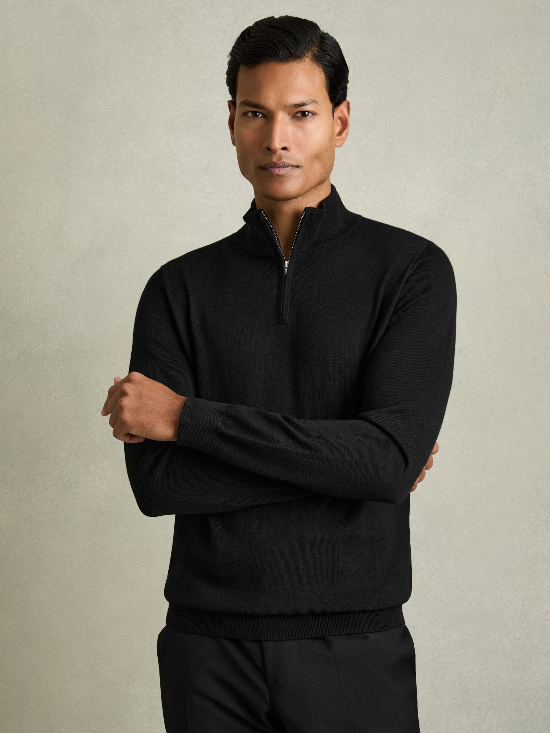 2 Pack Of Merino Wool Zip-Neck Jumpers in Black/Soft Grey - Image 3 of 7