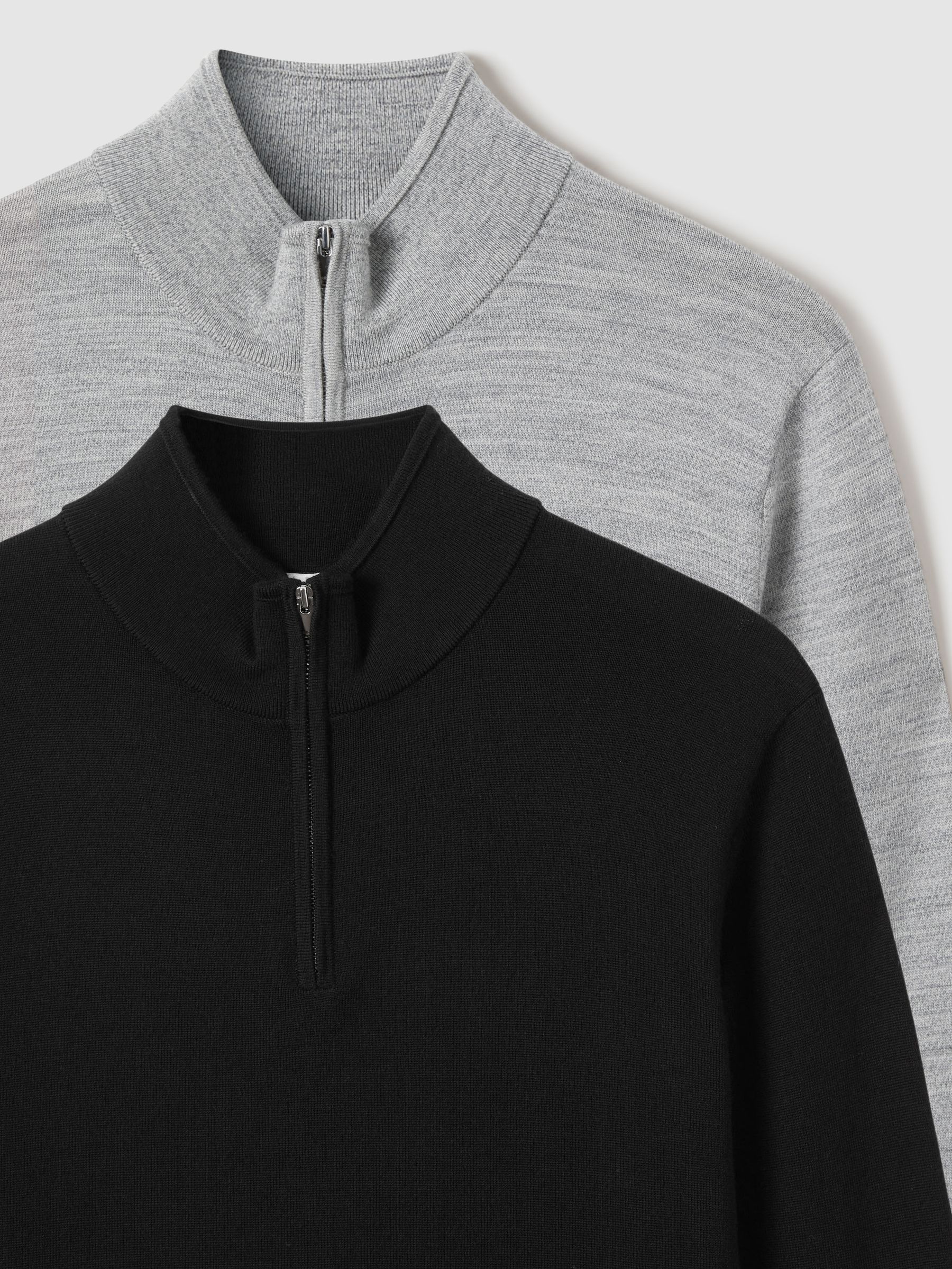 2 Pack Of Merino Wool Zip-Neck Jumpers in Black/Soft Grey - Image 7 of 7