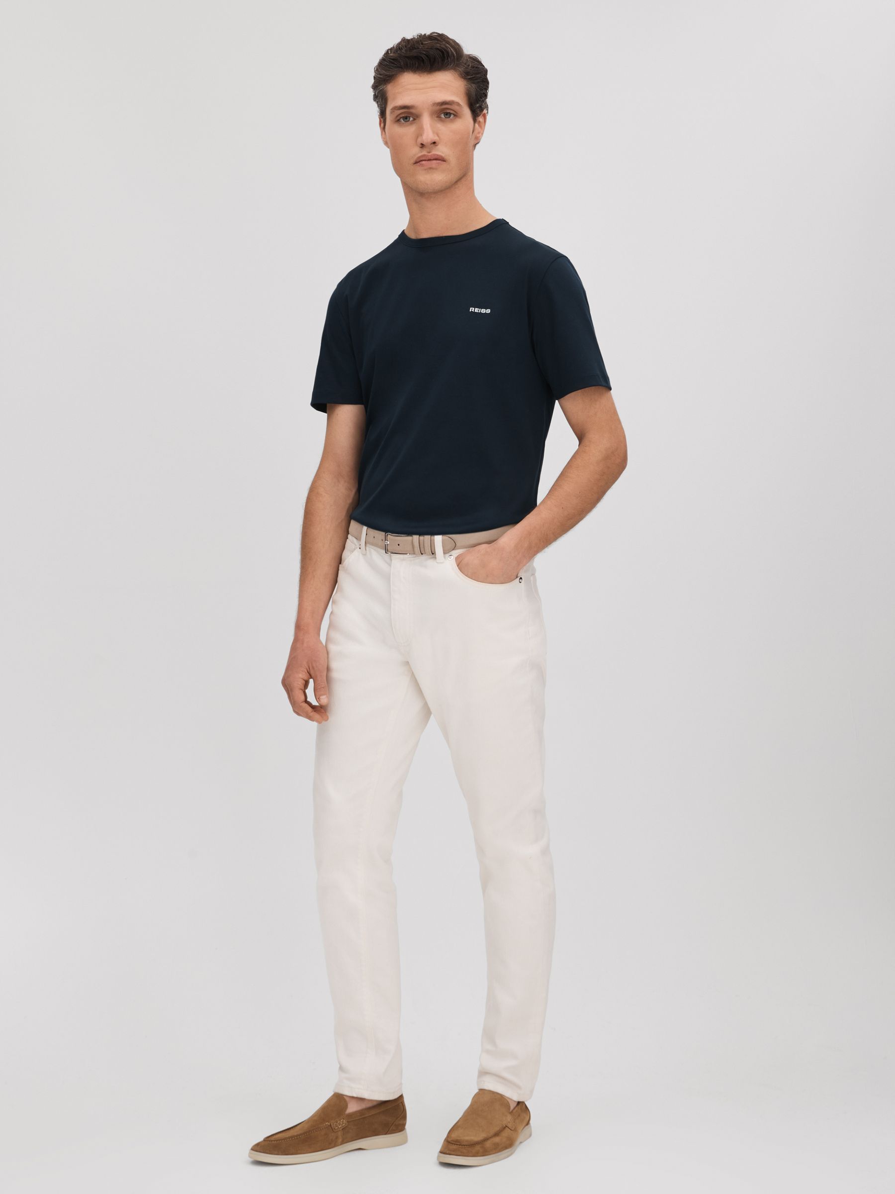 Slim Fit Cotton Crew T-Shirt in Navy - Image 3 of 6