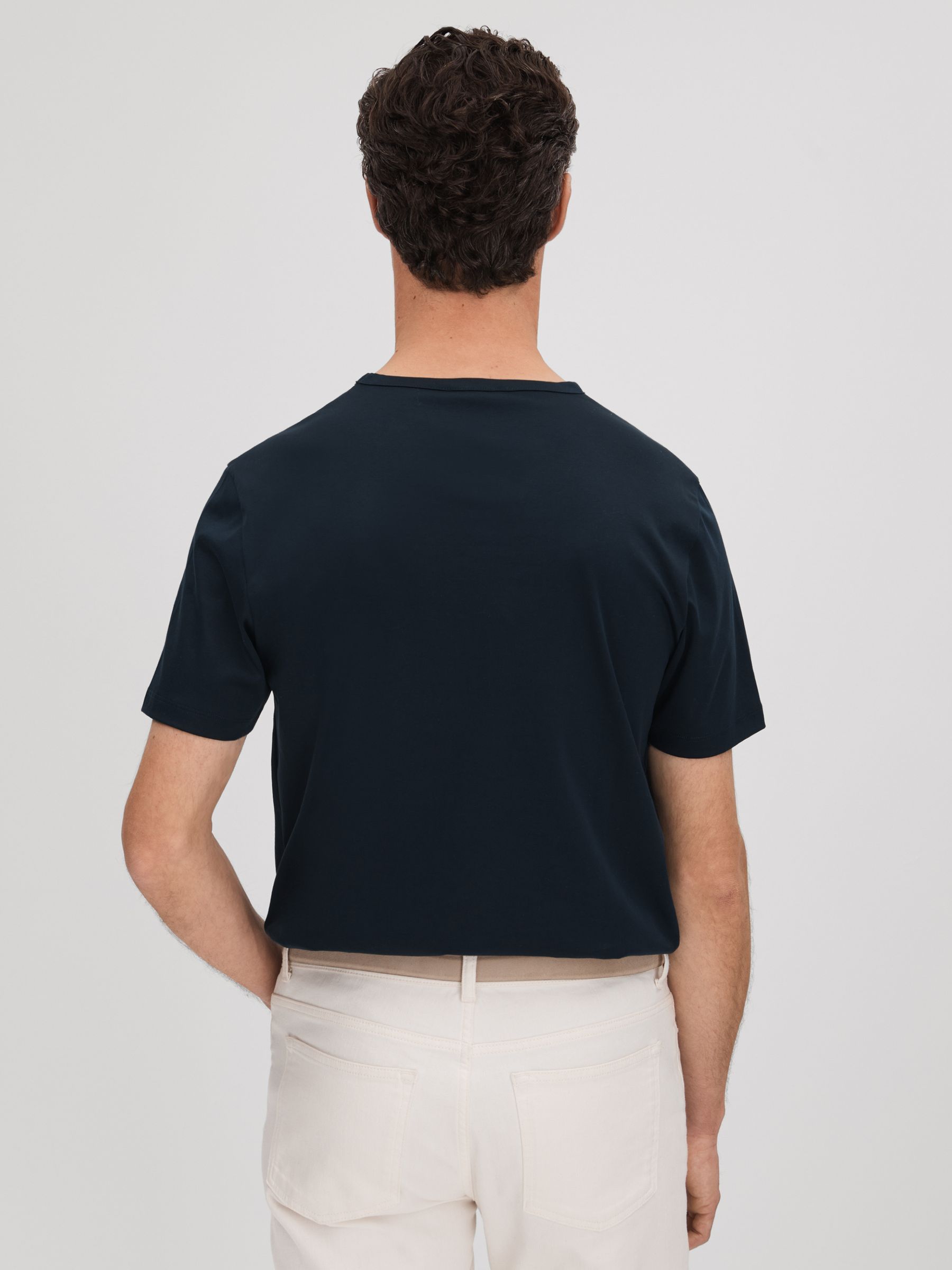 Slim Fit Cotton Crew T-Shirt in Navy - Image 5 of 6