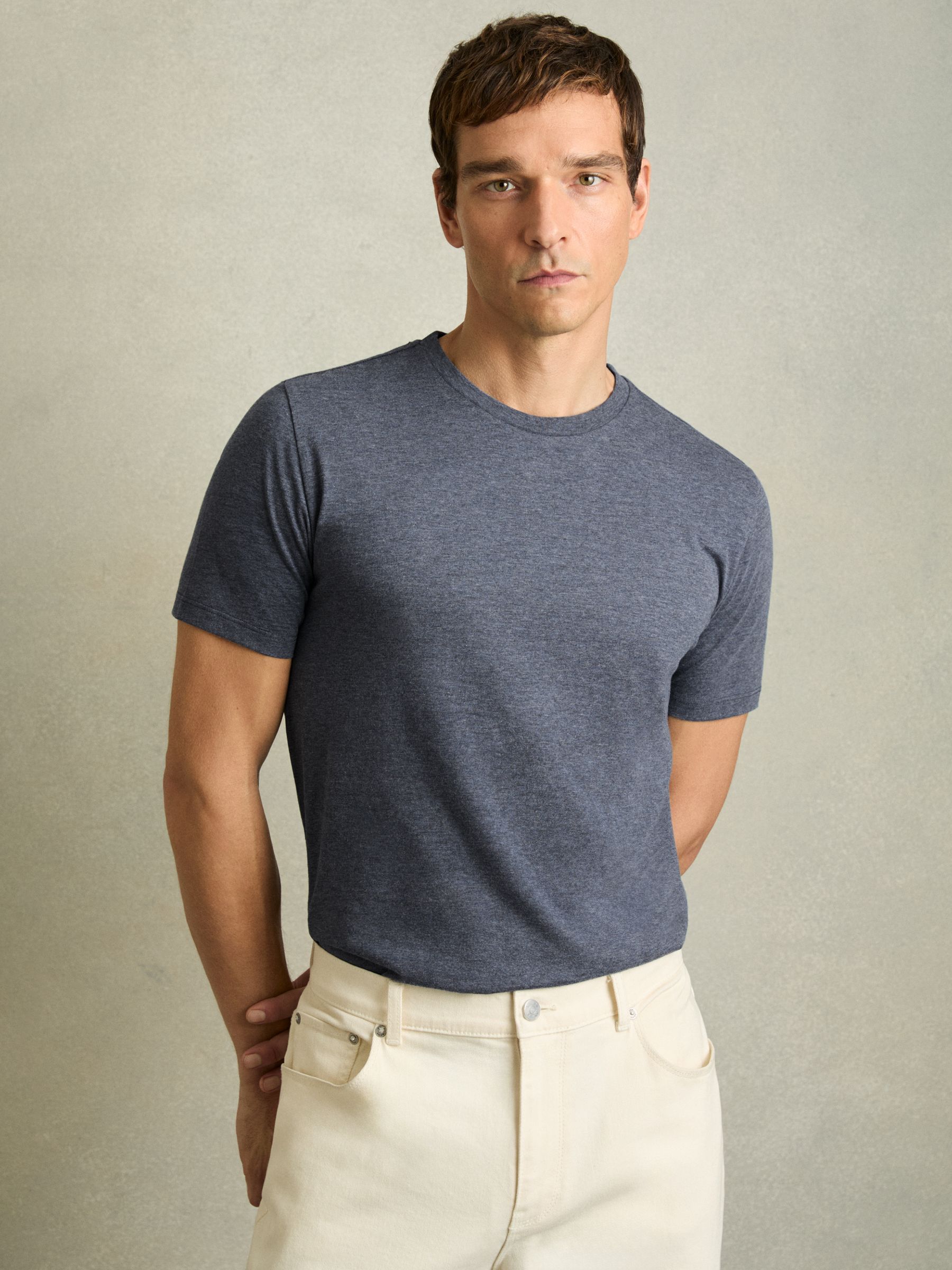 Crew Neck T-Shirt in Airforce Blue Melange - Image 1 of 7