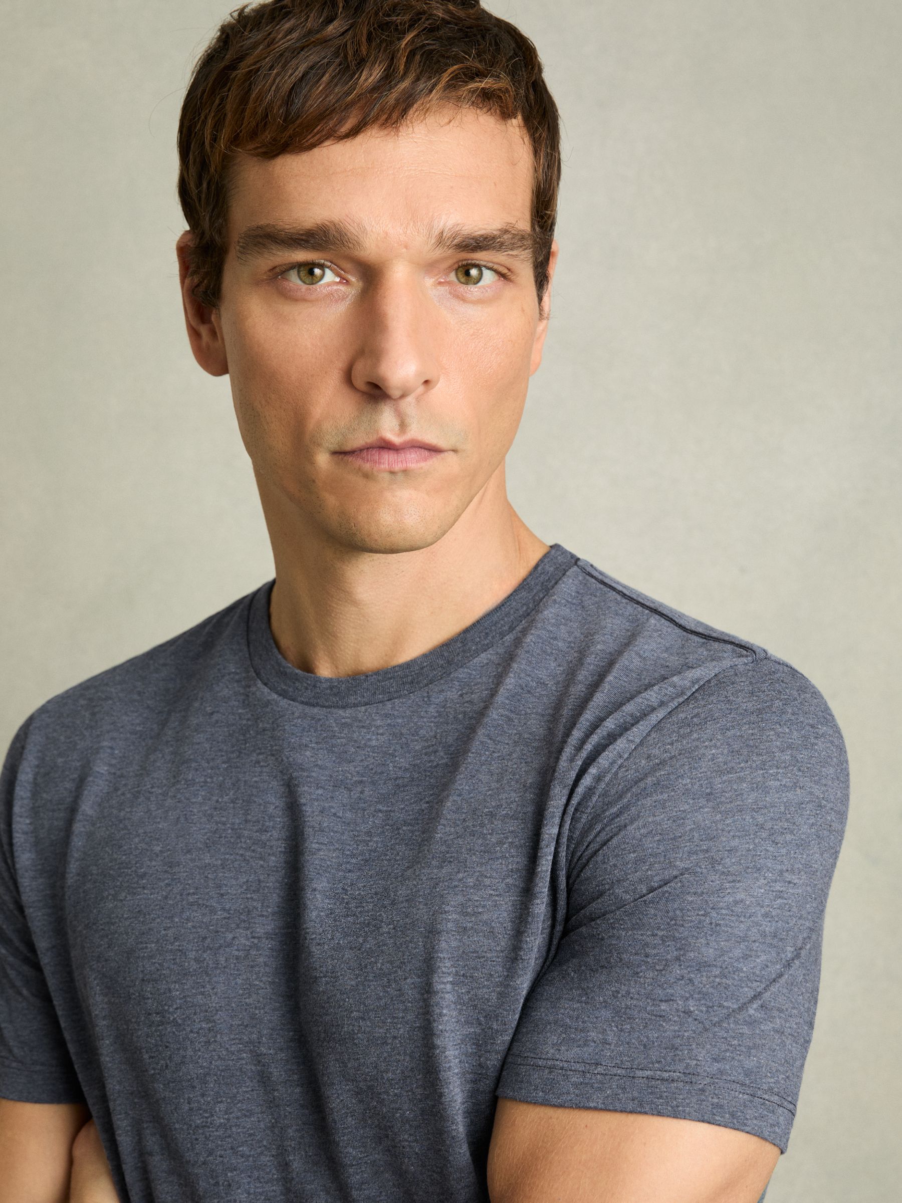 Cotton Crew Neck T-Shirt in Airforce Blue Melange - image 3