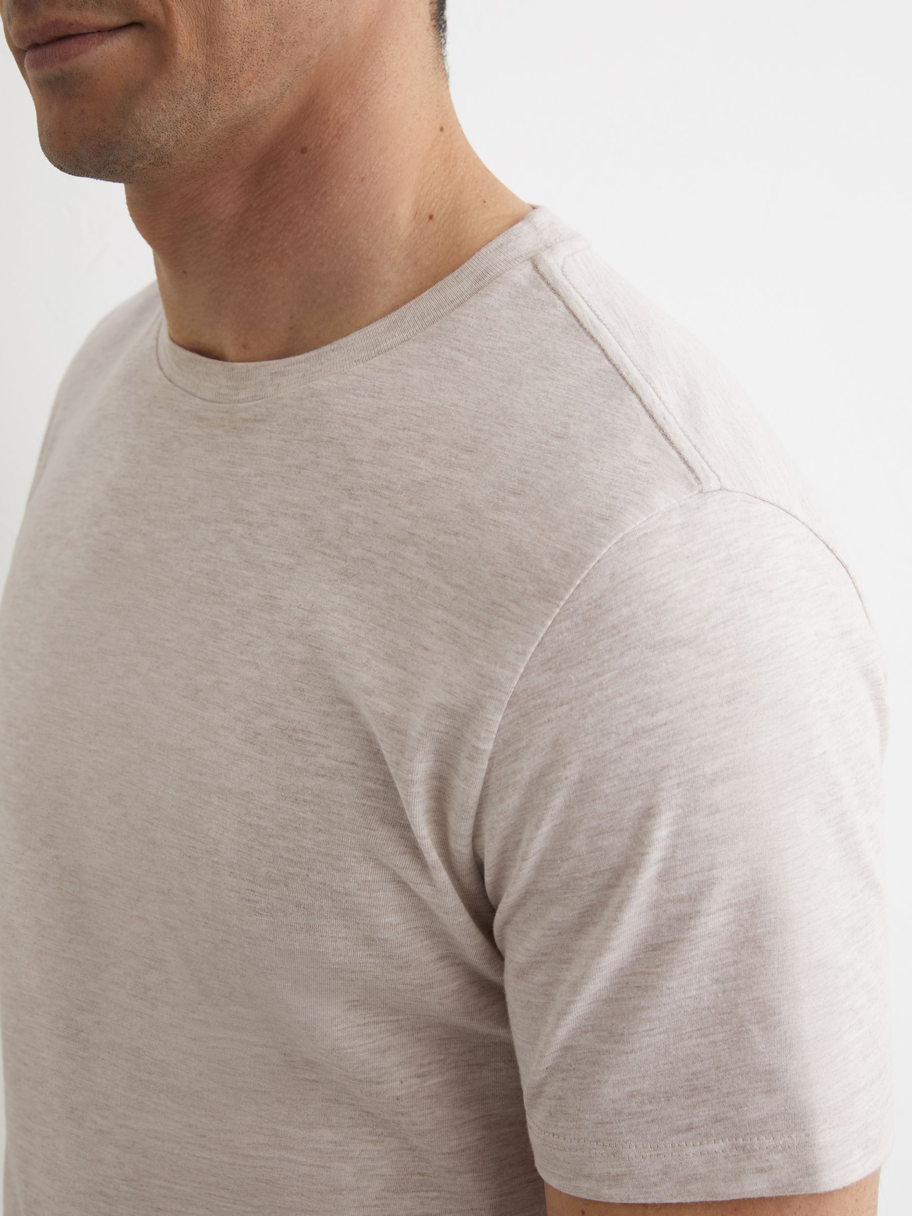 Cotton Crew-Neck Tailored-Fit T-Shirt in Wheat Melange - image 3