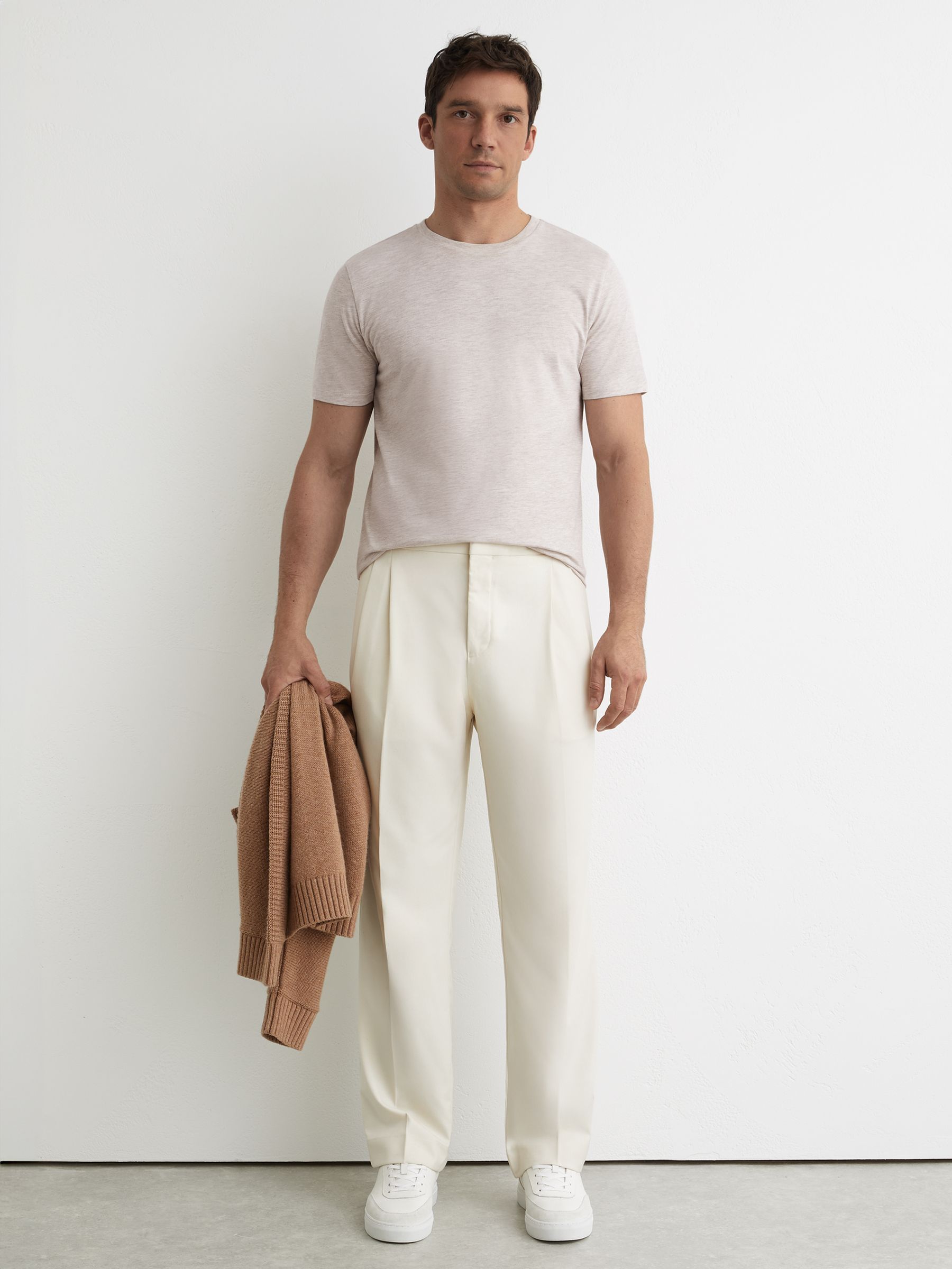 Cotton Crew-Neck Tailored-Fit T-Shirt in Wheat Melange - image 5