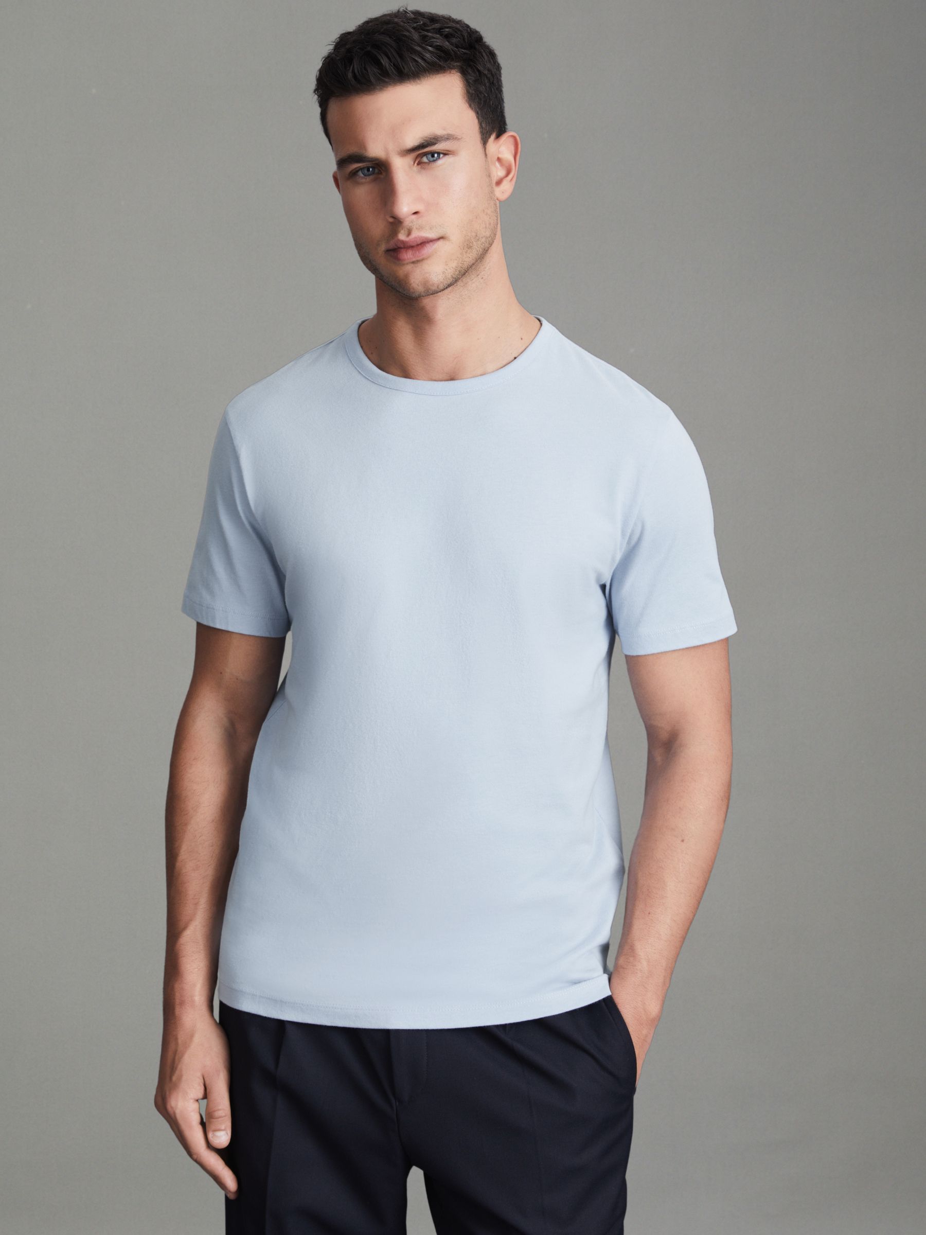 Cotton Crew Neck T-Shirt in Soft Blue - Image 1 of 5