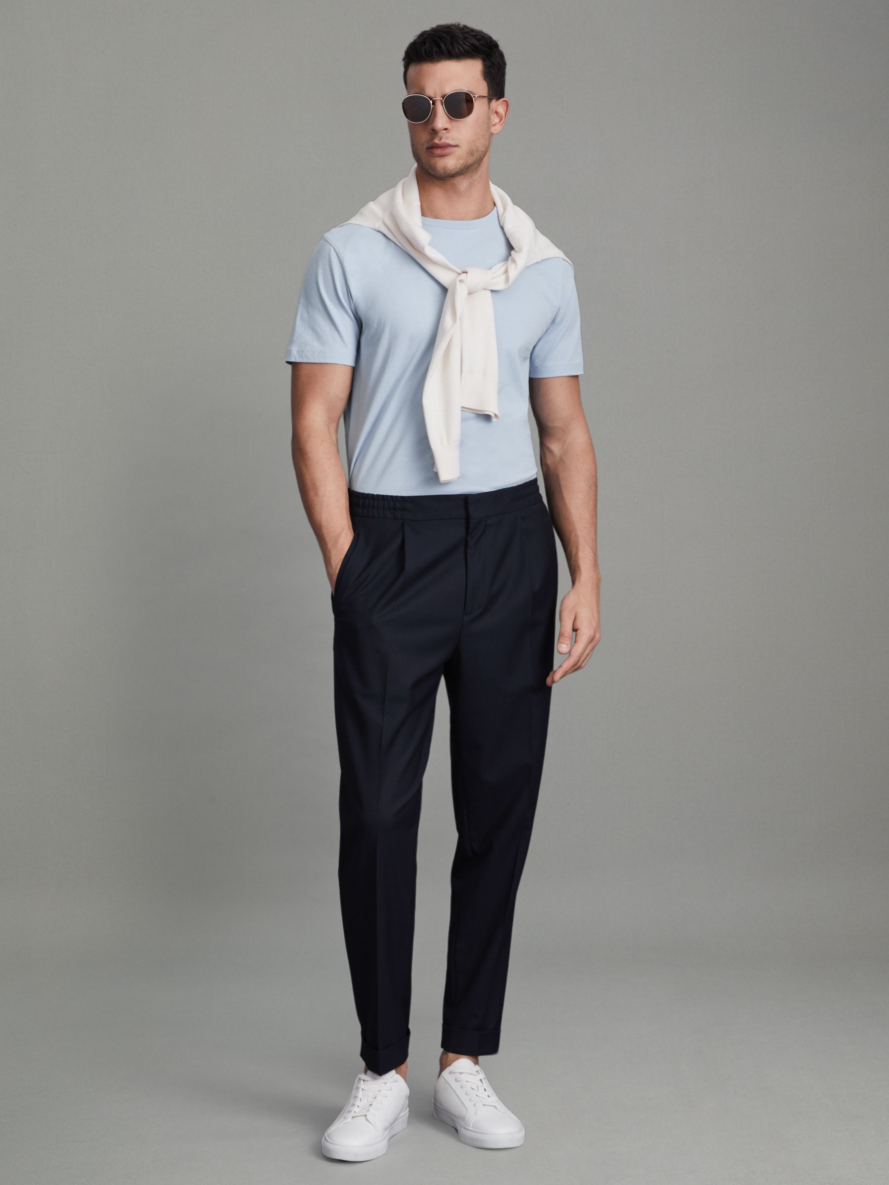 Cotton Crew Neck T-Shirt in Soft Blue - Image 3 of 5