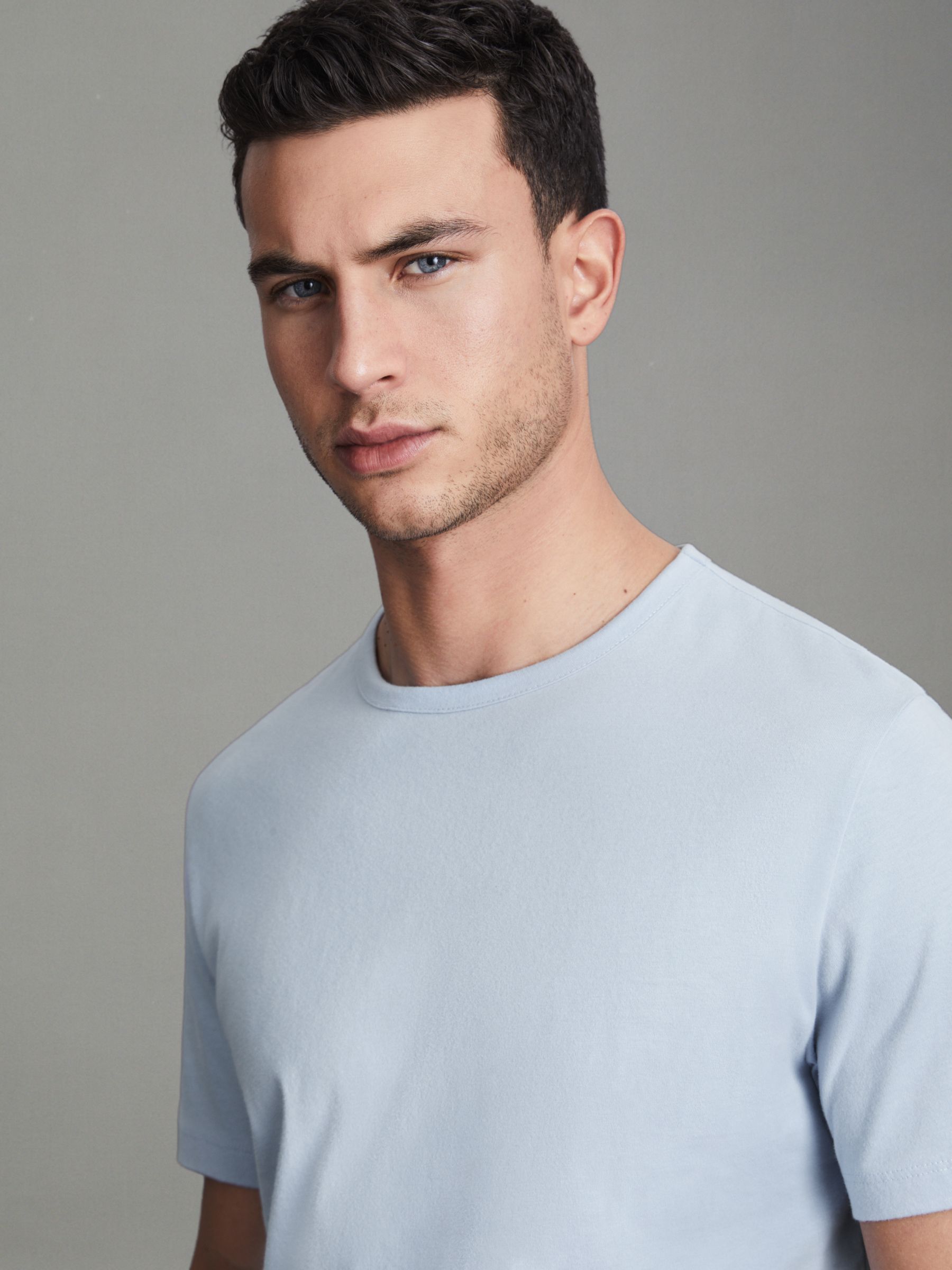 Cotton Crew Neck T-Shirt in Soft Blue - Image 4 of 5