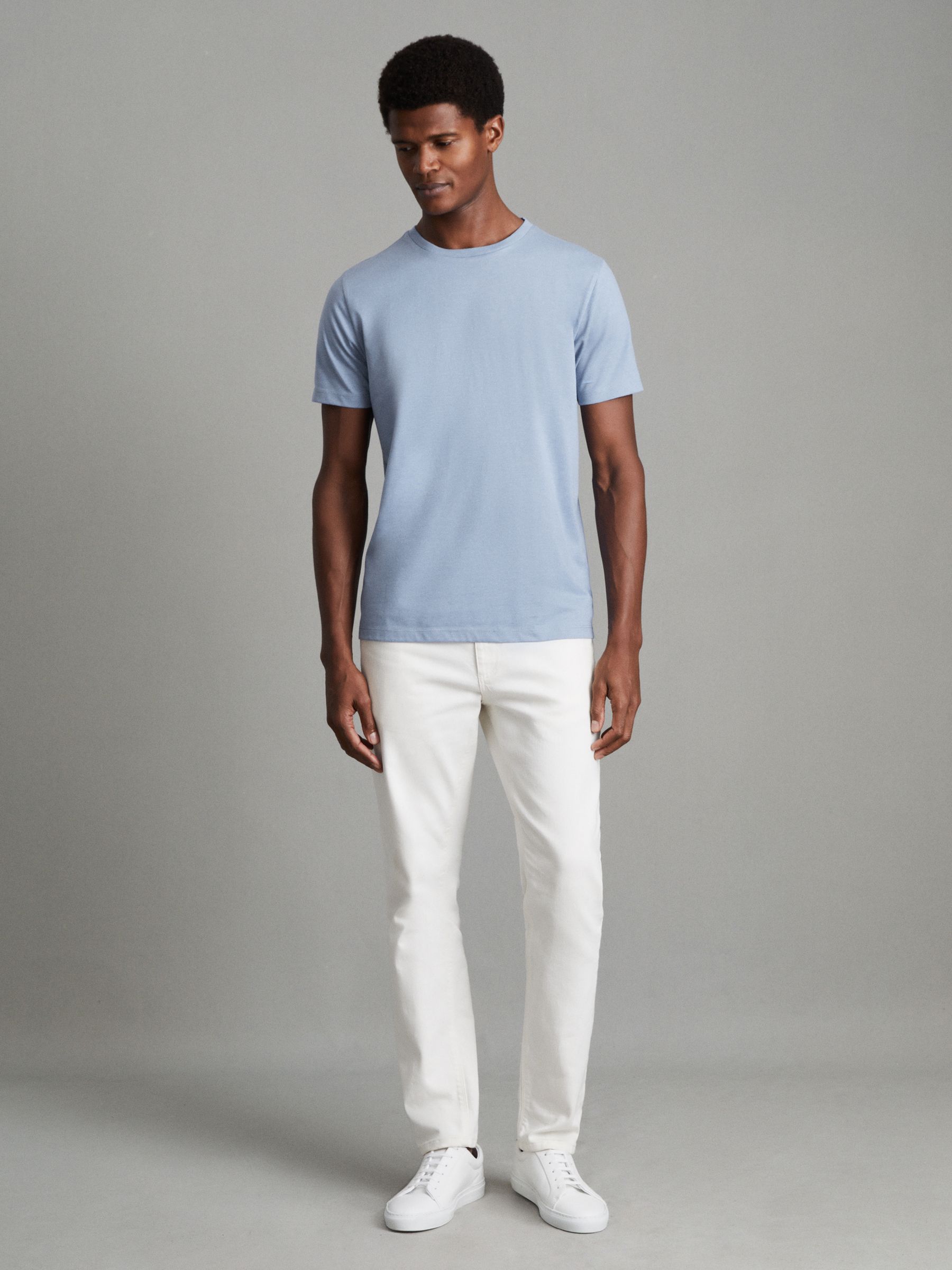 Cotton Crew Neck T-Shirt in Delph Blue Melange - Image 3 of 6
