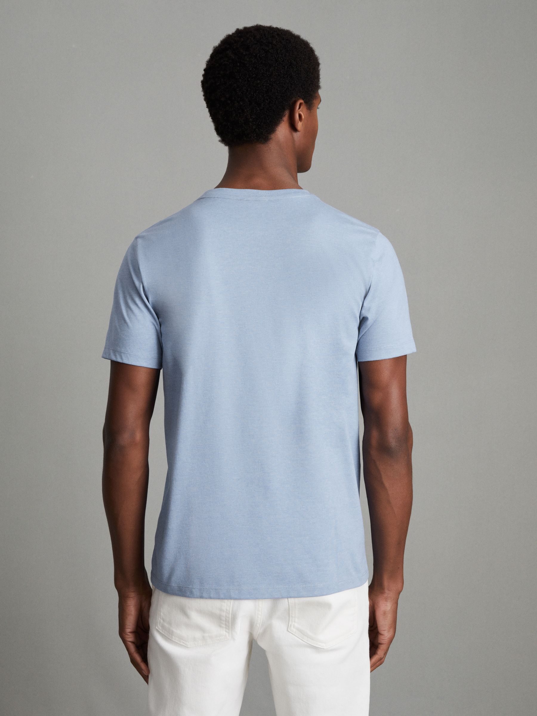 Cotton Crew Neck T-Shirt in Delph Blue Melange - Image 4 of 6