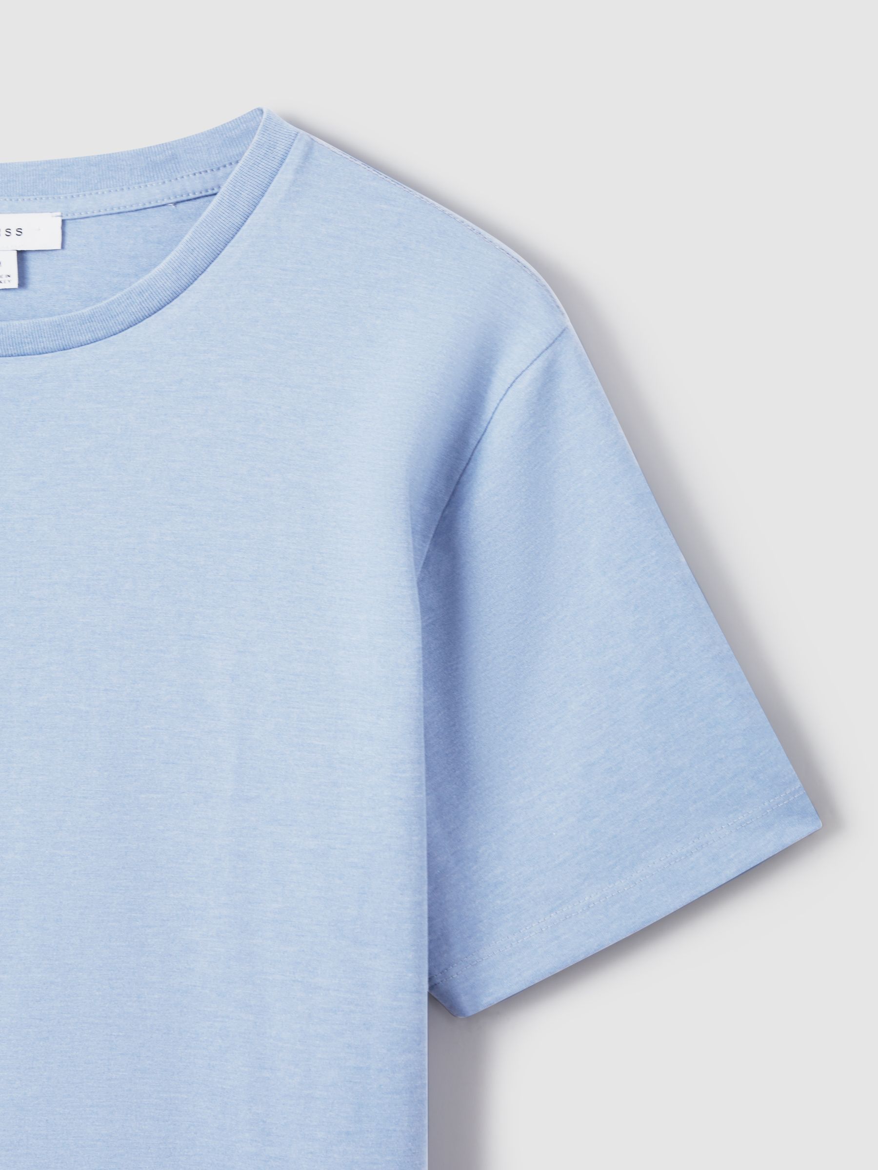 Cotton Crew Neck T-Shirt in Delph Blue Melange - Image 5 of 6