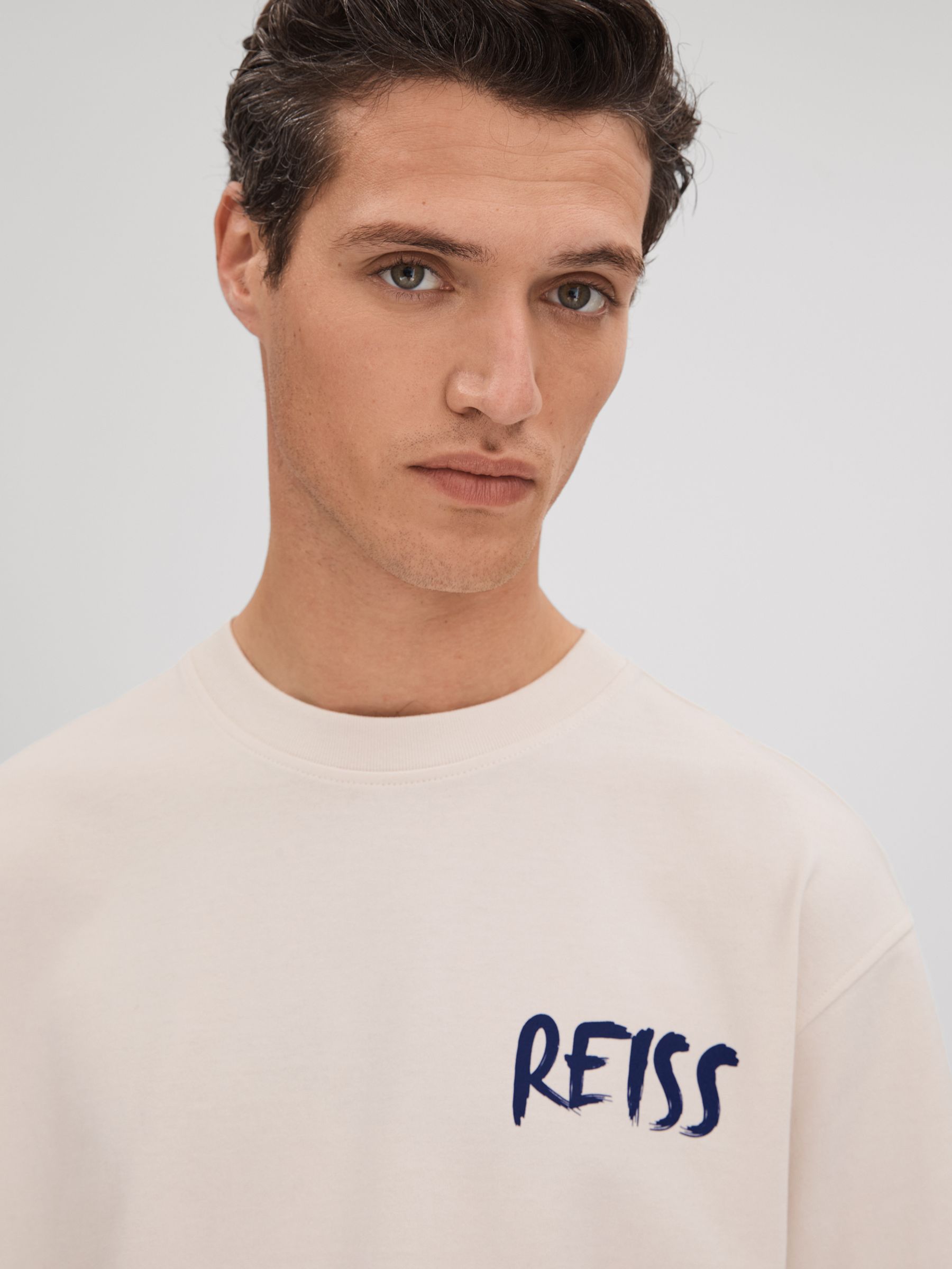 Cotton Motif T-Shirt in Ecru/Blue - Image 3 of 6