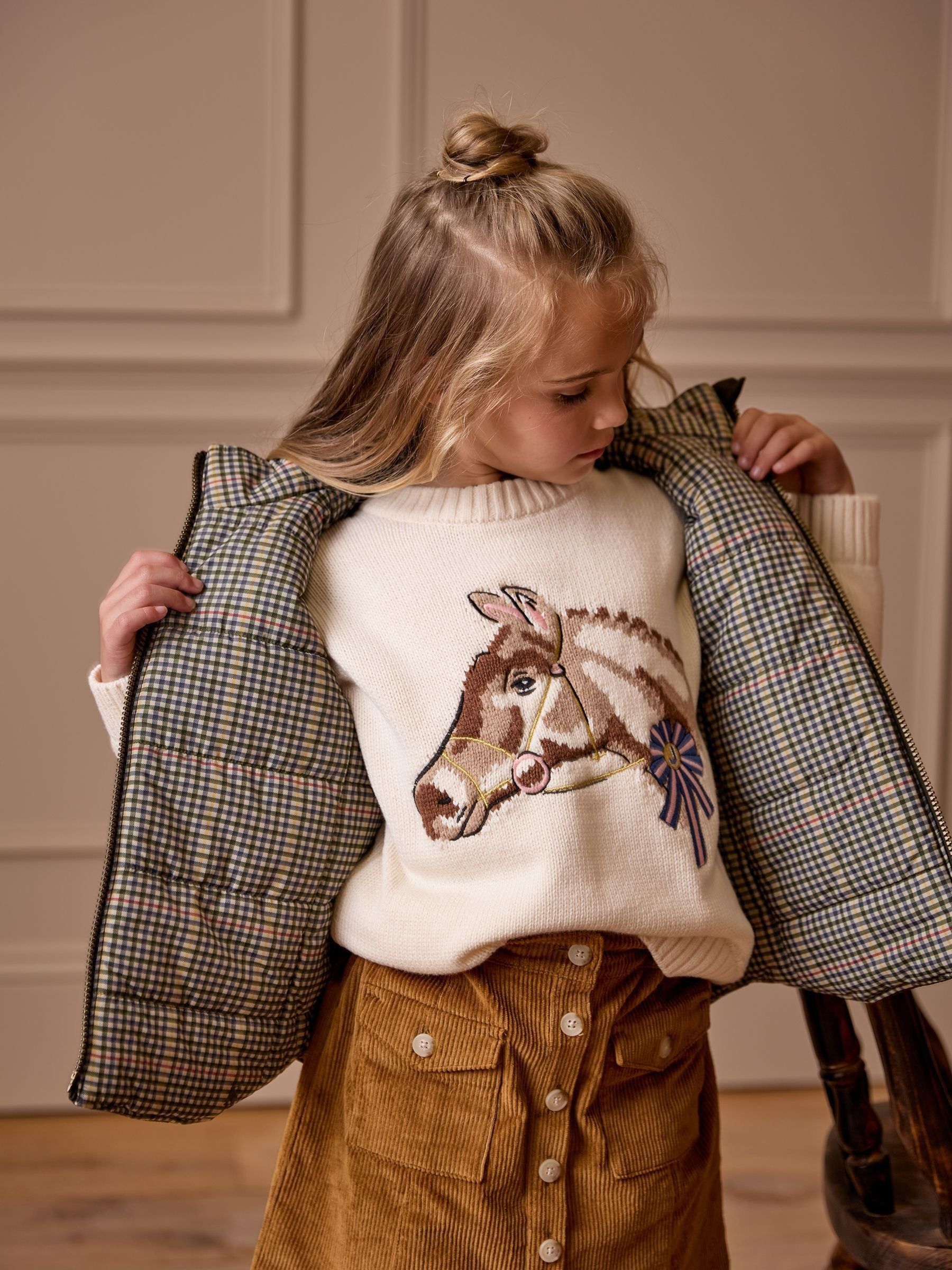 Girls' Hattie Cream Horse Intarsia Horse Jumper - Image 2 of 2