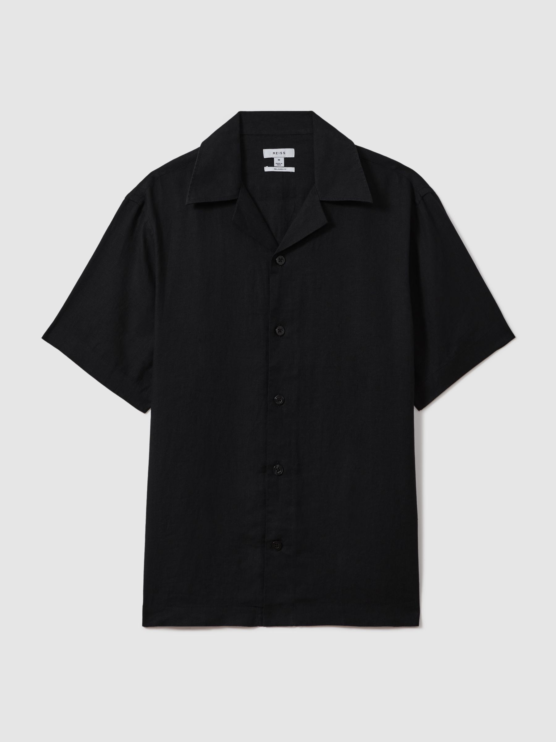 Relaxed Linen Cuban Collar Shirt in Black - Image 2 of 6