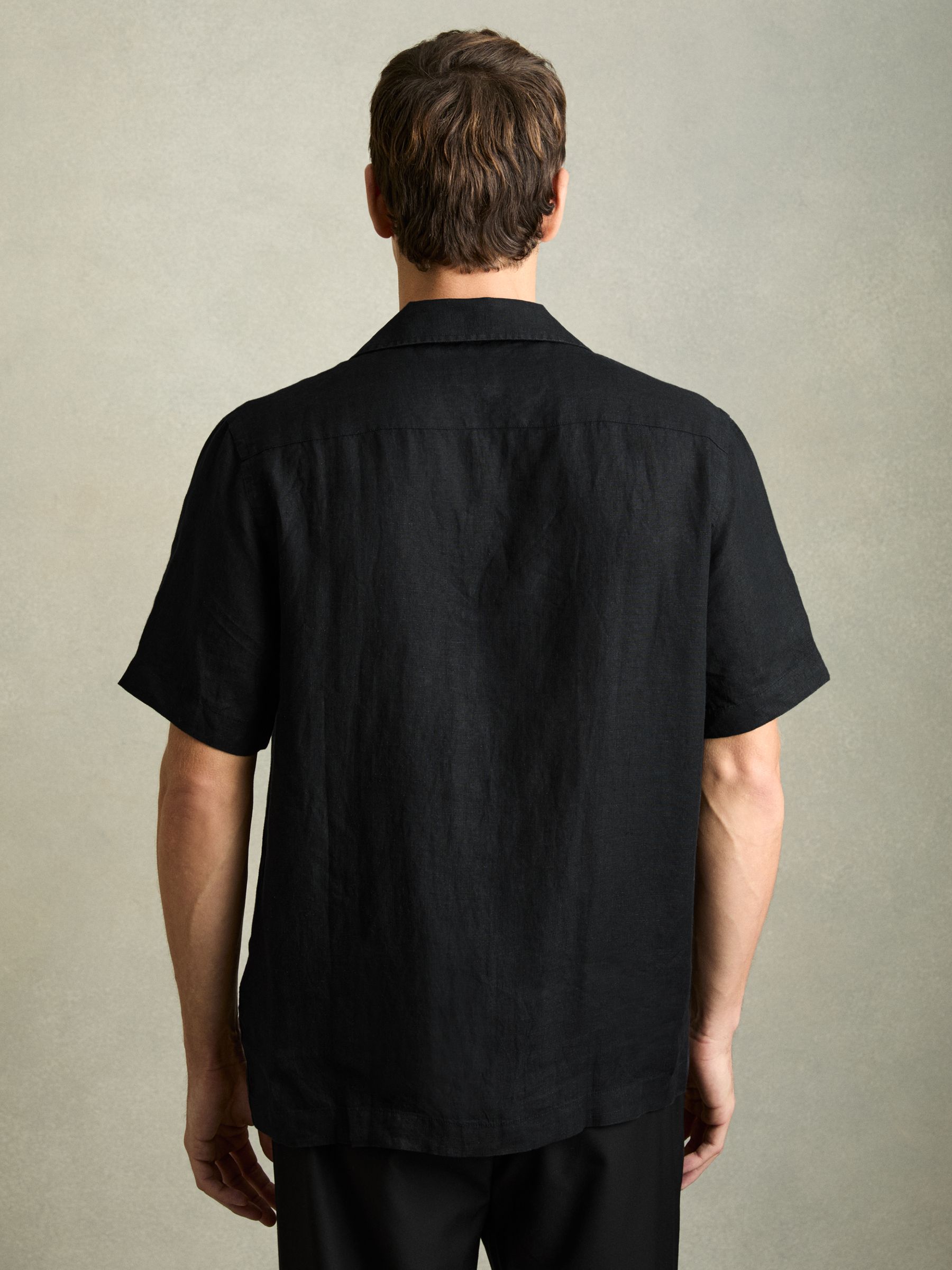 Relaxed Linen Cuban Collar Shirt in Black - Image 5 of 6