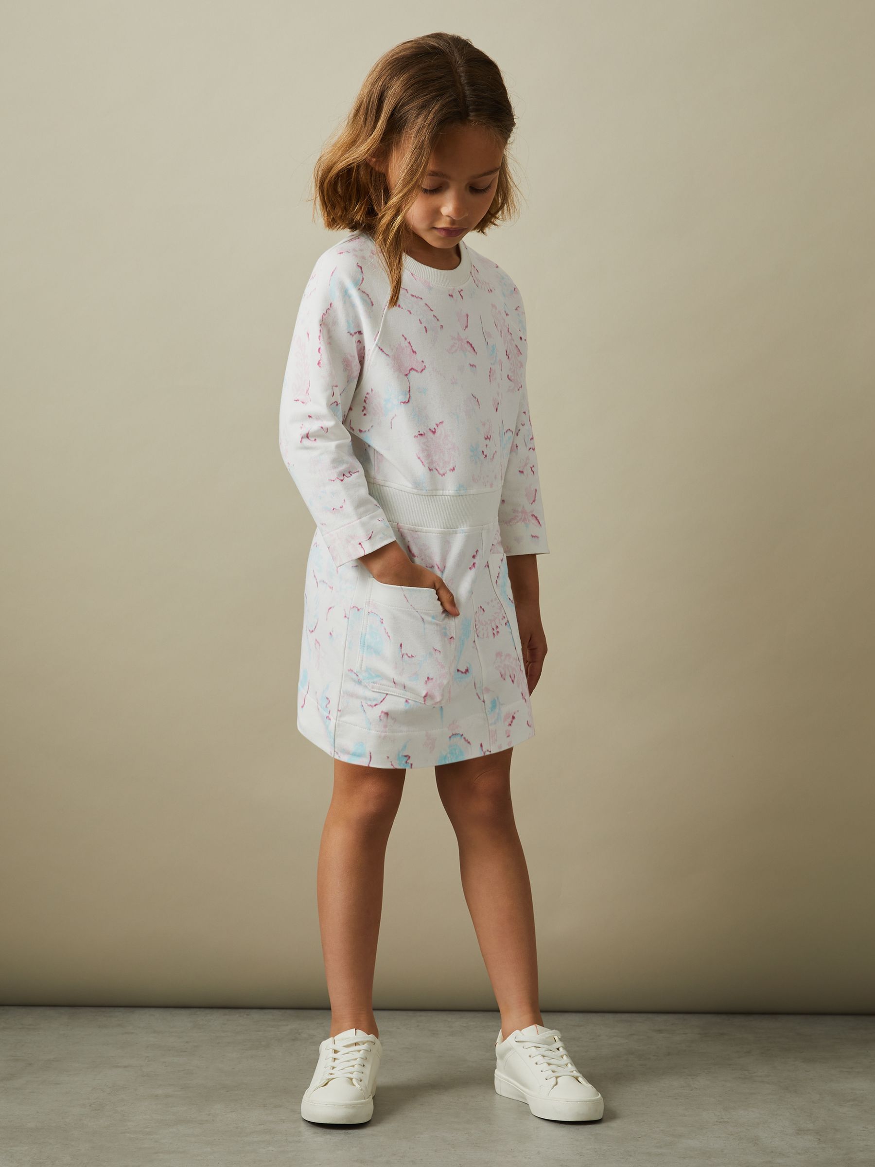 9-13 yrs Cotton Jersey Blend Crew Neck Dress in Multi - Image 3 of 5