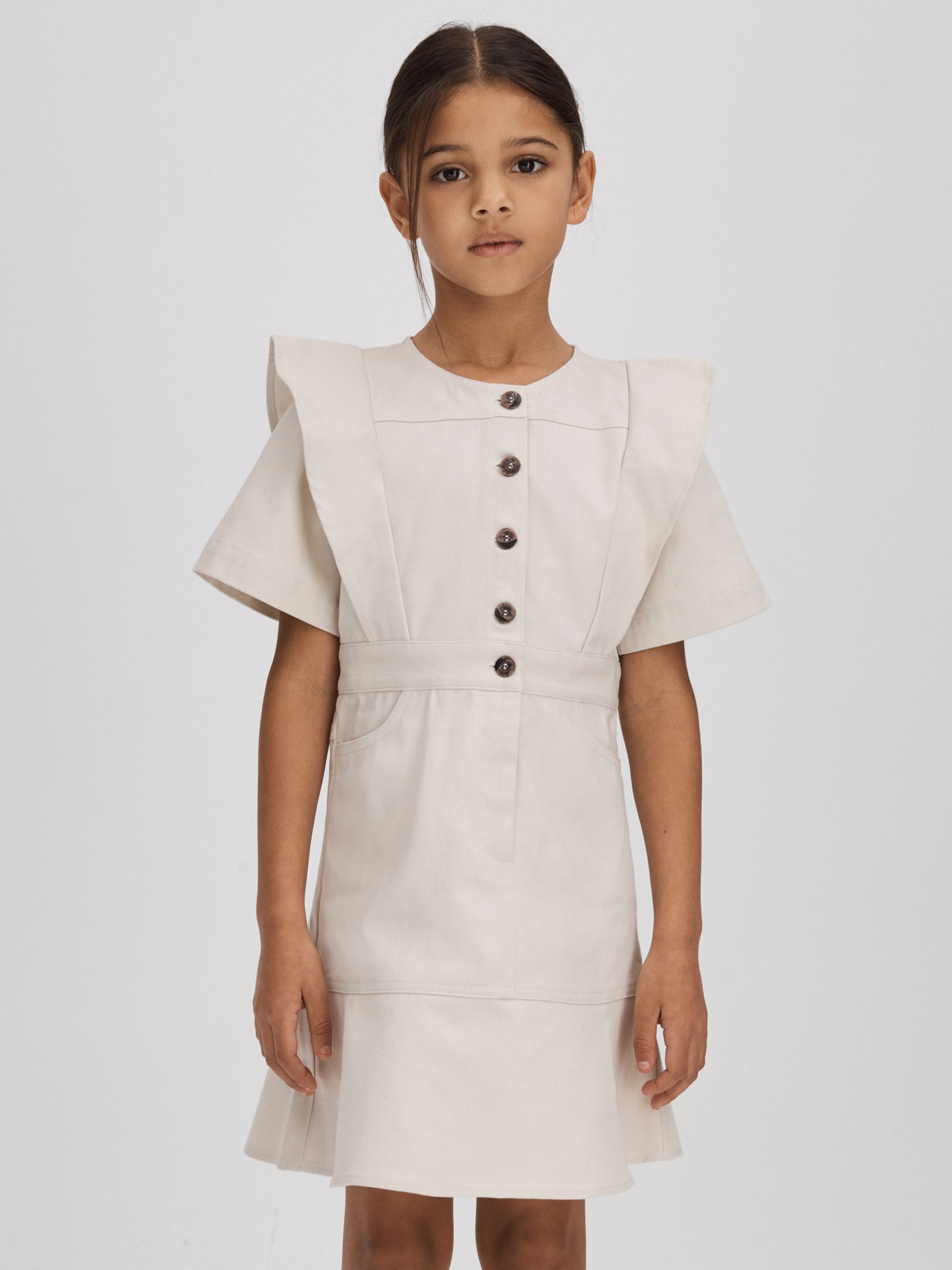 4-9 yrs Flared Denim Dress in Stone - Image 3 of 6