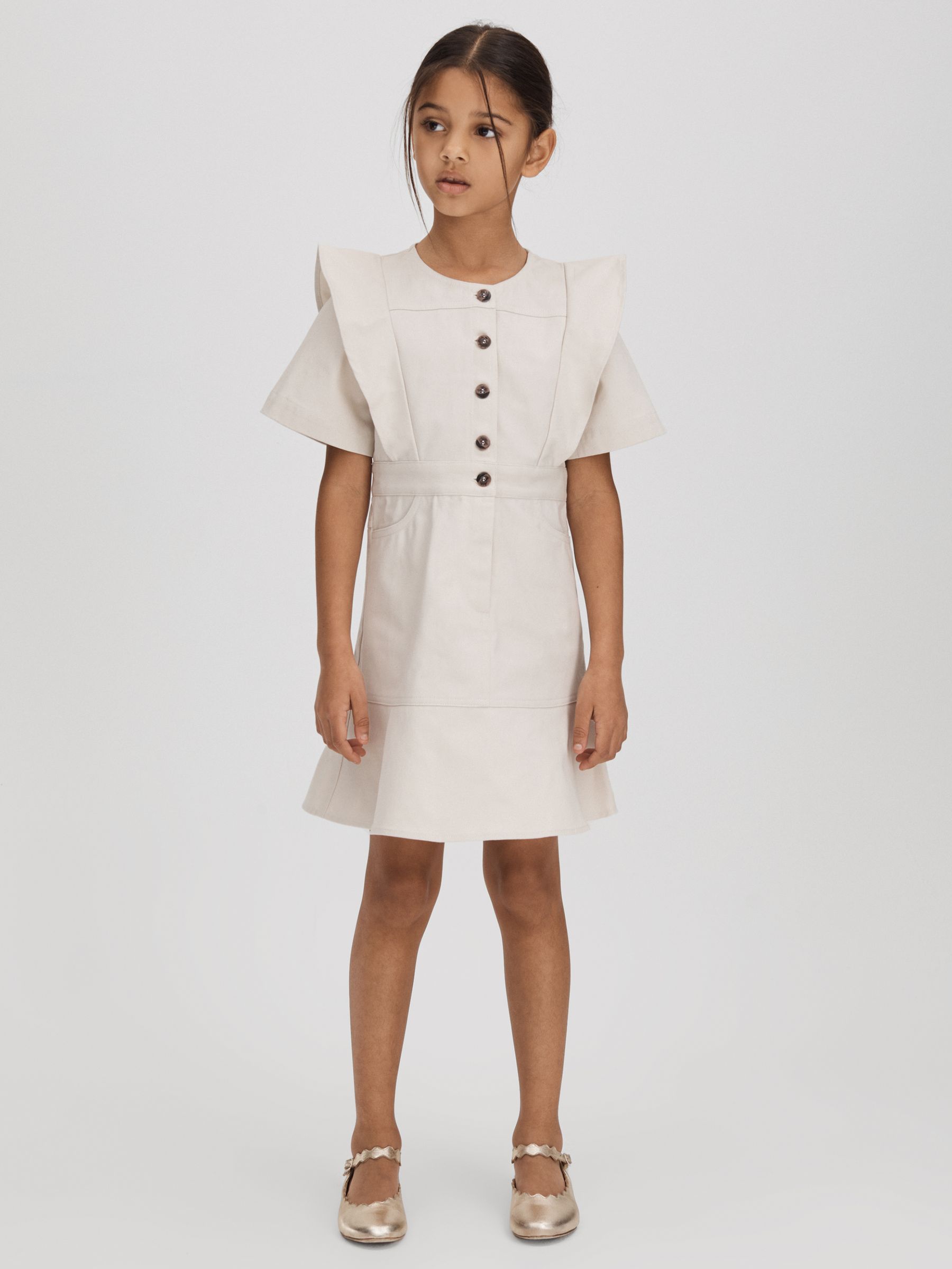9-13 yrs Flared Denim Dress in Stone - Image 3 of 6