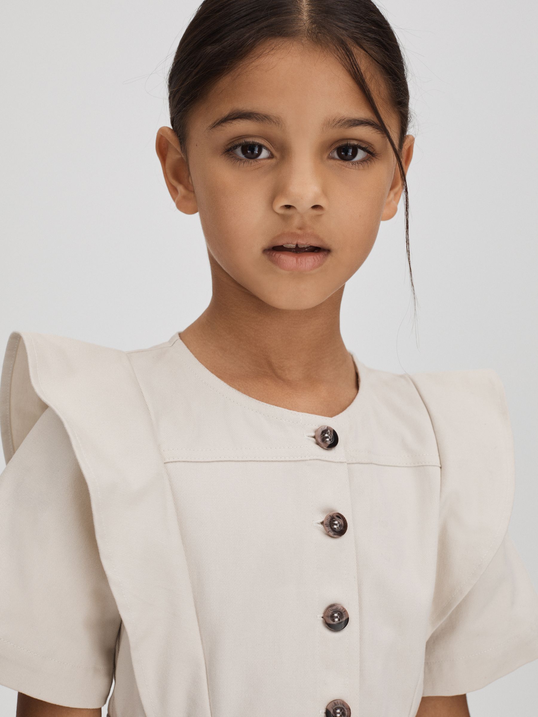 9-13 yrs Flared Denim Dress in Stone - Image 4 of 6
