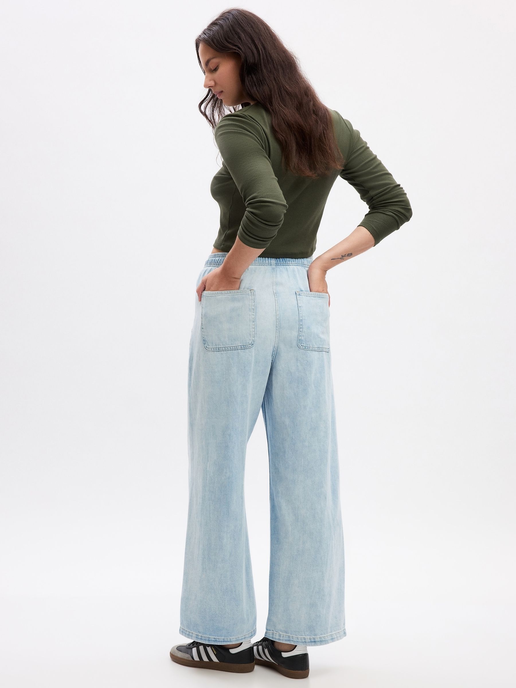 Light Blue Wide Leg High Waisted Pull On Jeans - Image 2 of 5