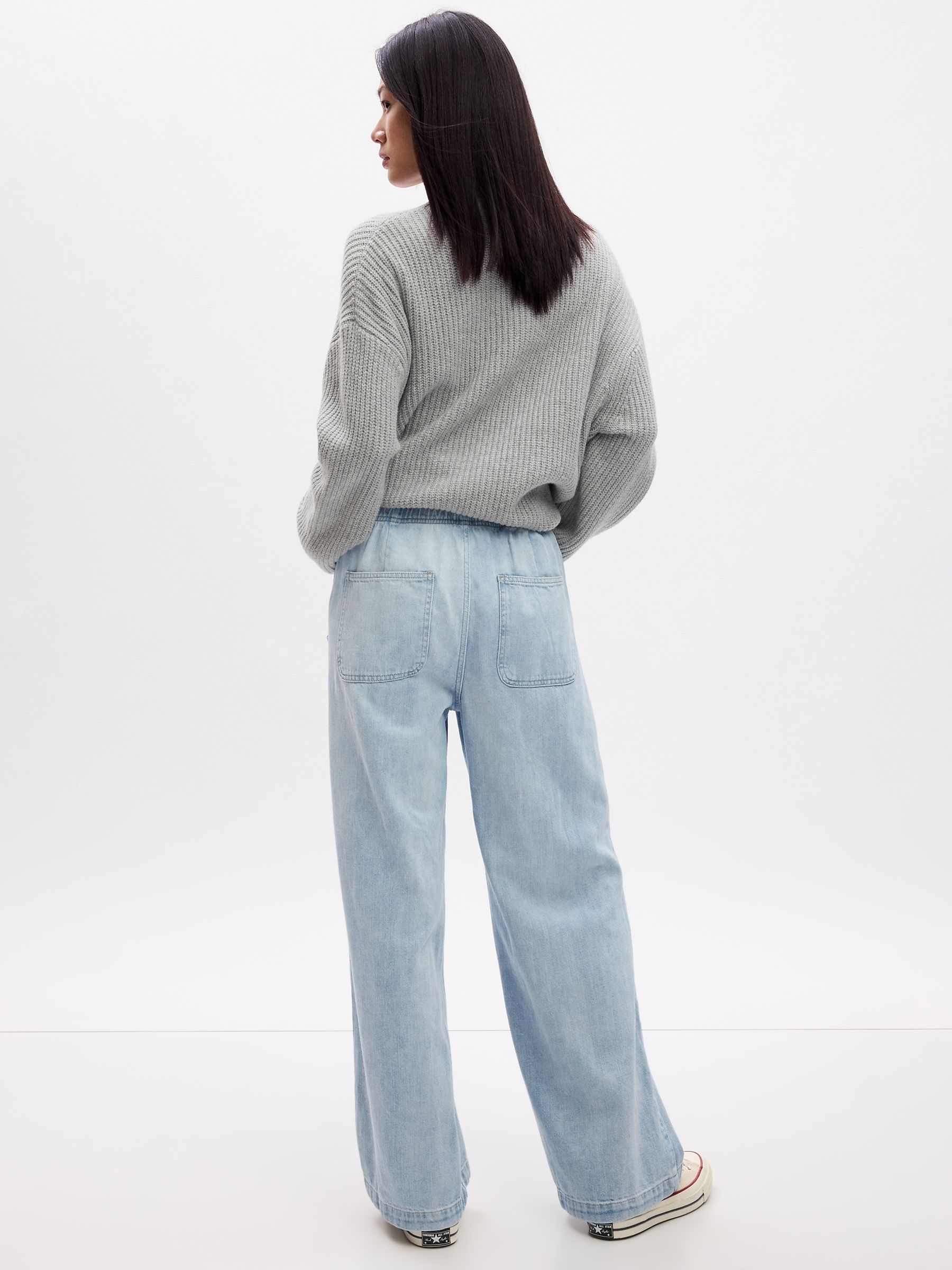 Light Blue Wide Leg High Waisted Pull On Jeans - Image 4 of 5
