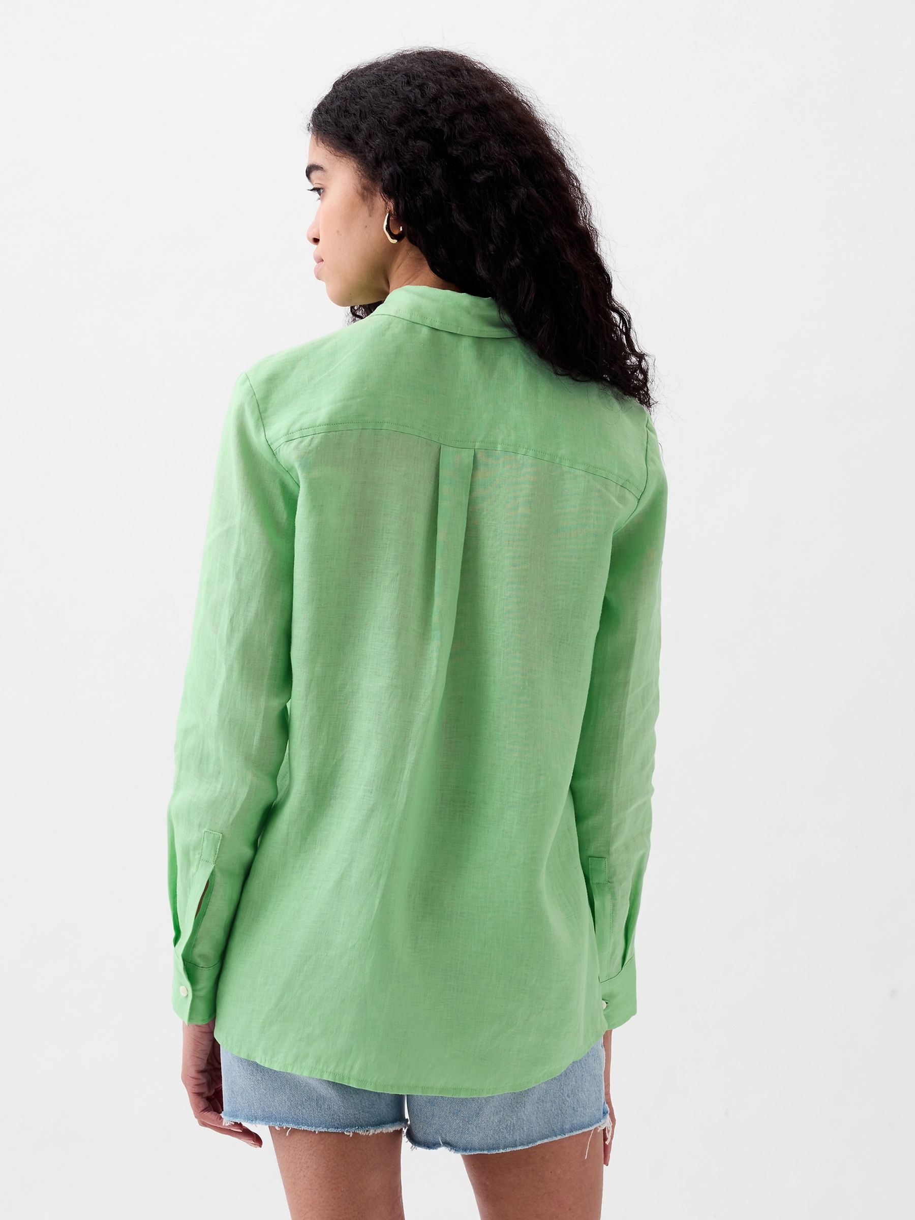 Green 100% Linen Long Sleeve Oversized Shirt - Image 2 of 4