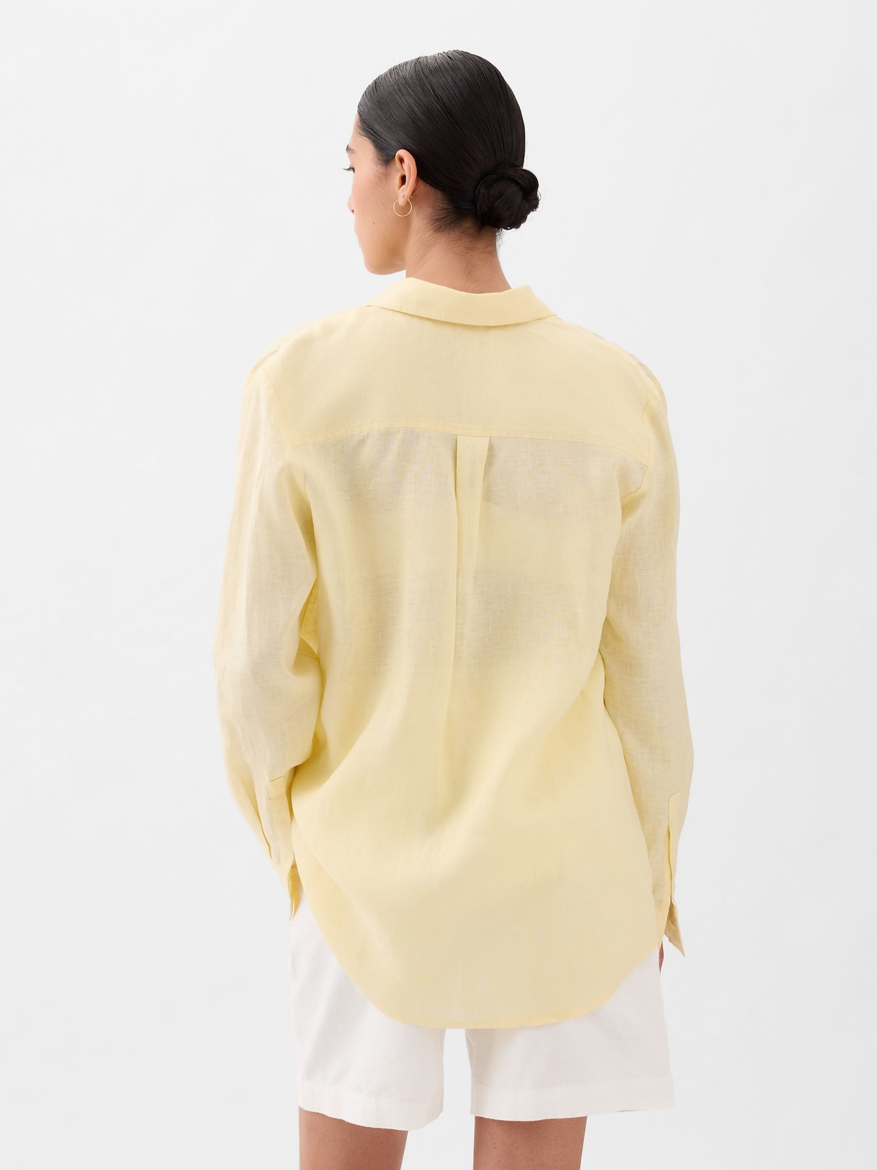 Yellow 100% Linen Long Sleeve Oversized Shirt - Image 2 of 4