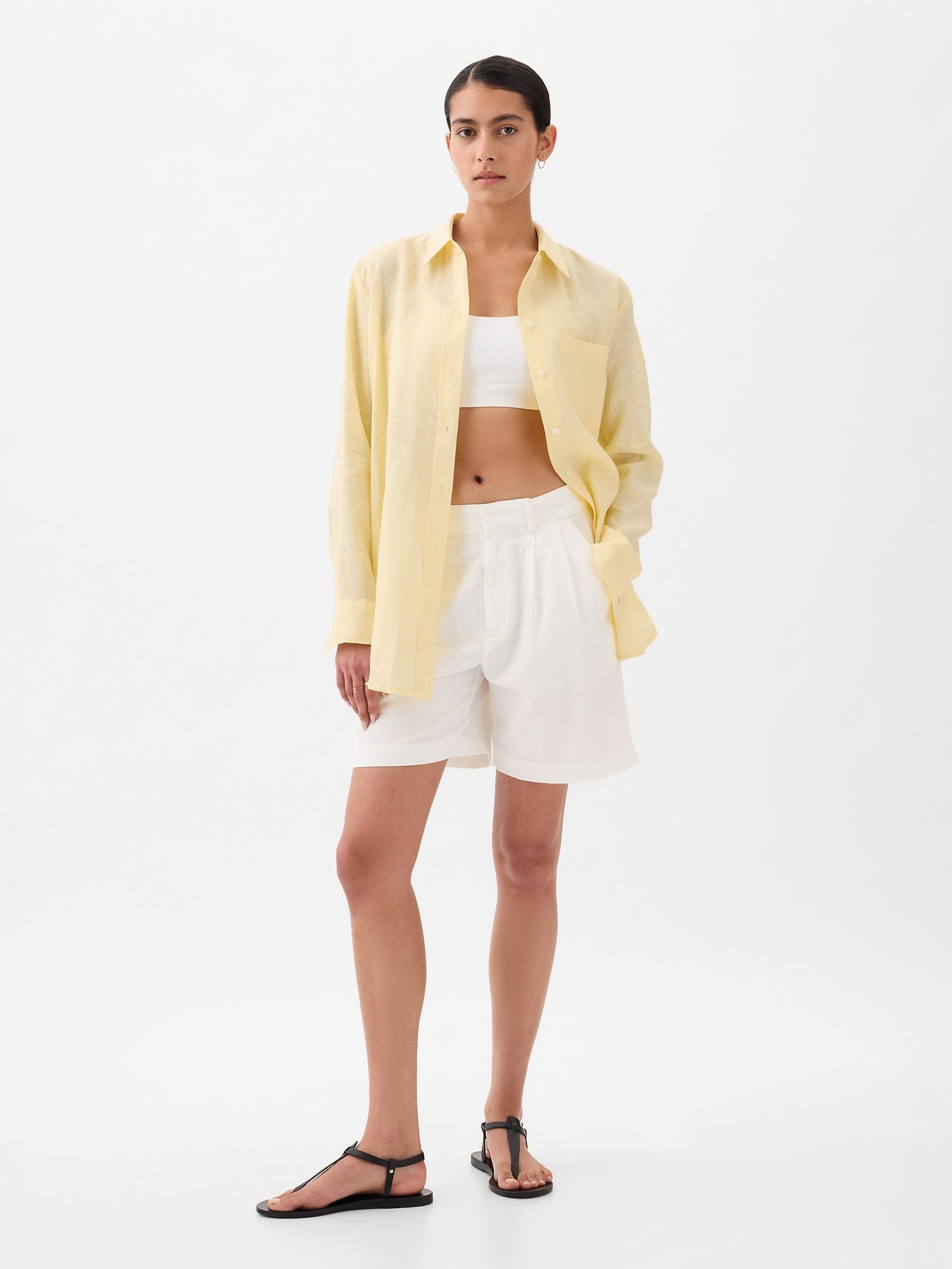 Yellow 100% Linen Long Sleeve Oversized Shirt - Image 3 of 4