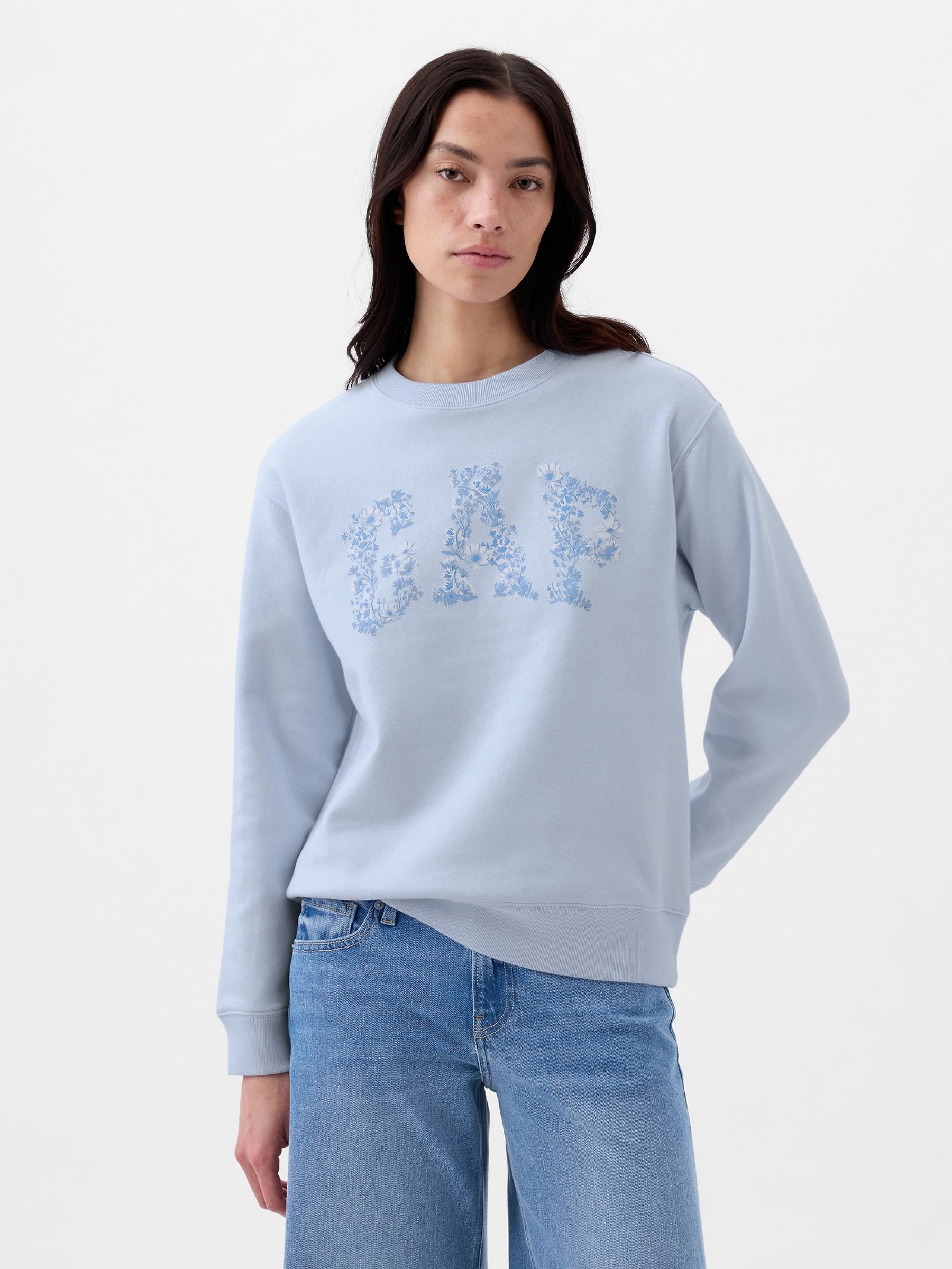 Blue Logo Floral Print Fleece Sweatshirt - Image 1 of 3