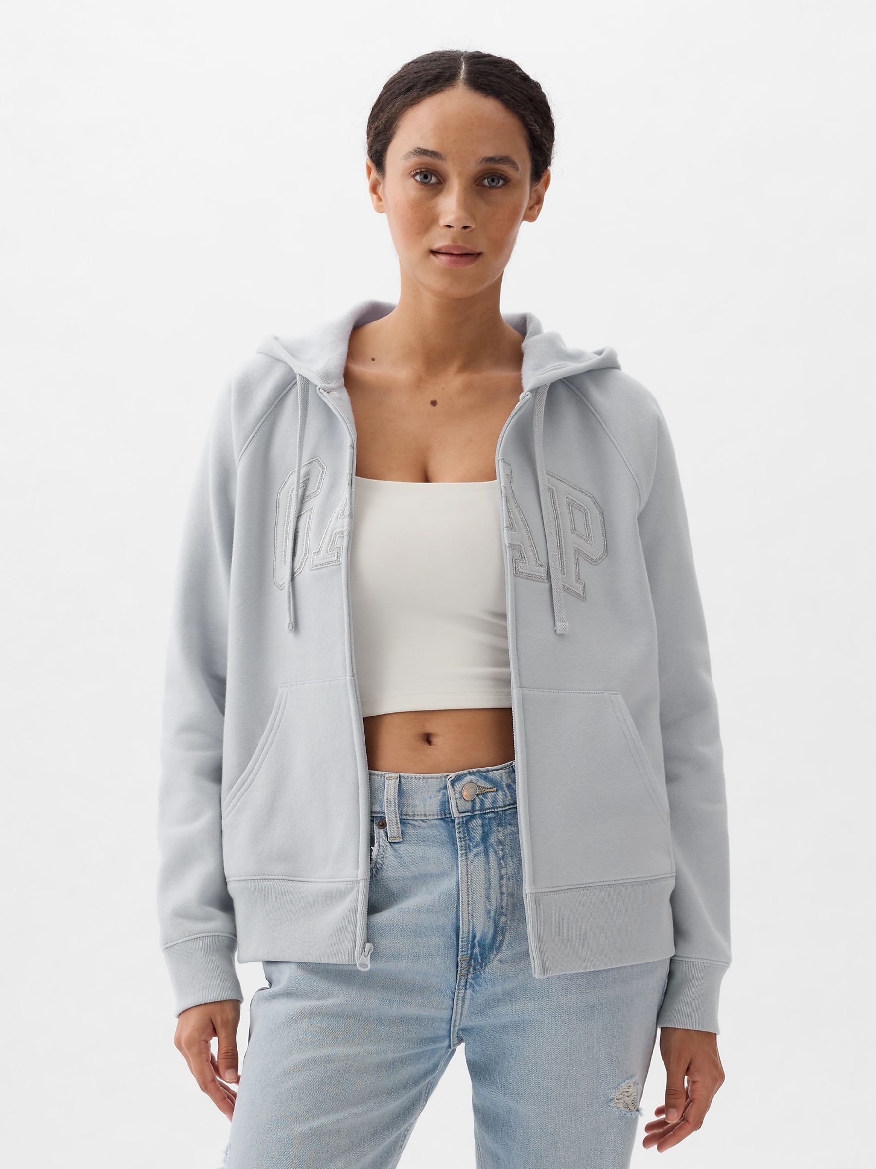 Grey Logo Zip Up Hoodie Gap