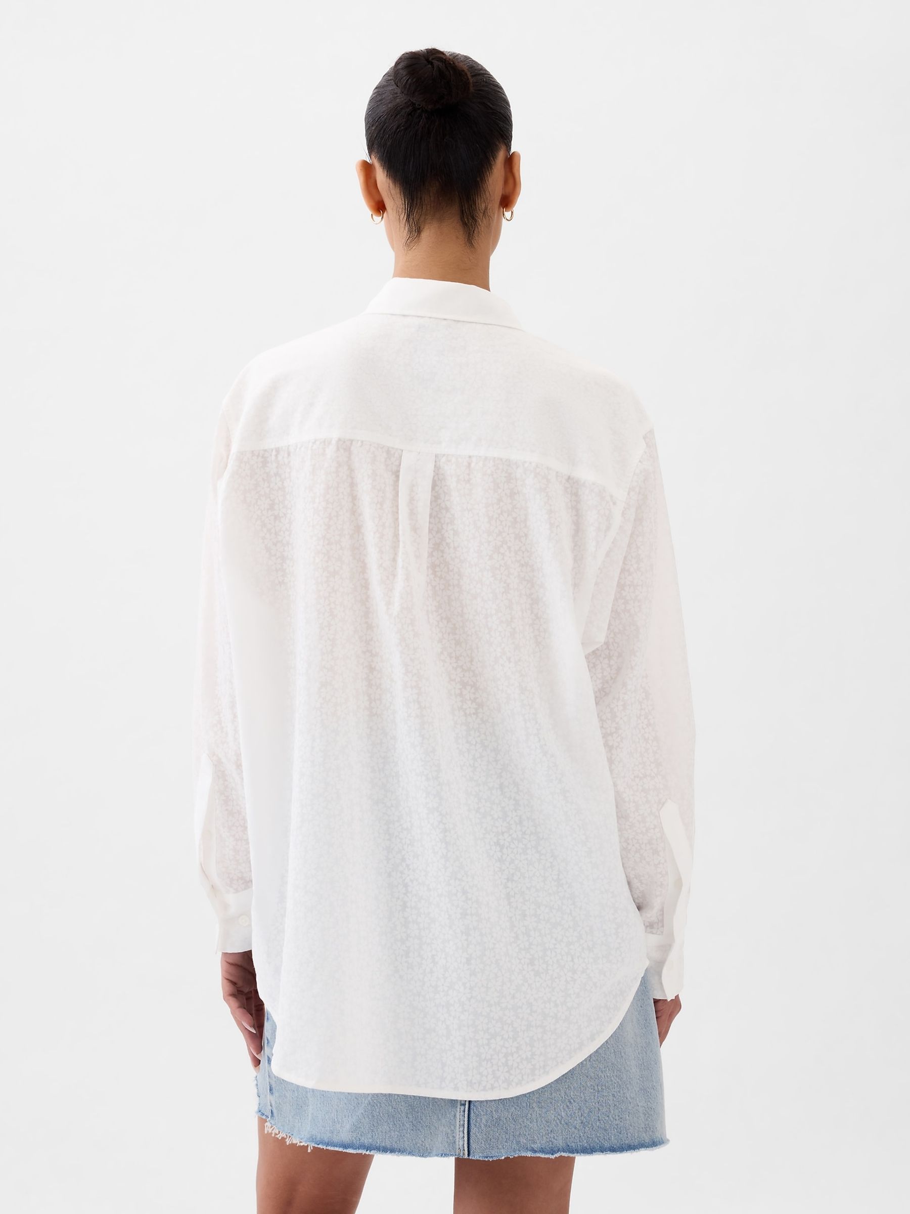 White Sheer Floral Oversized Shirt - Image 2 of 4