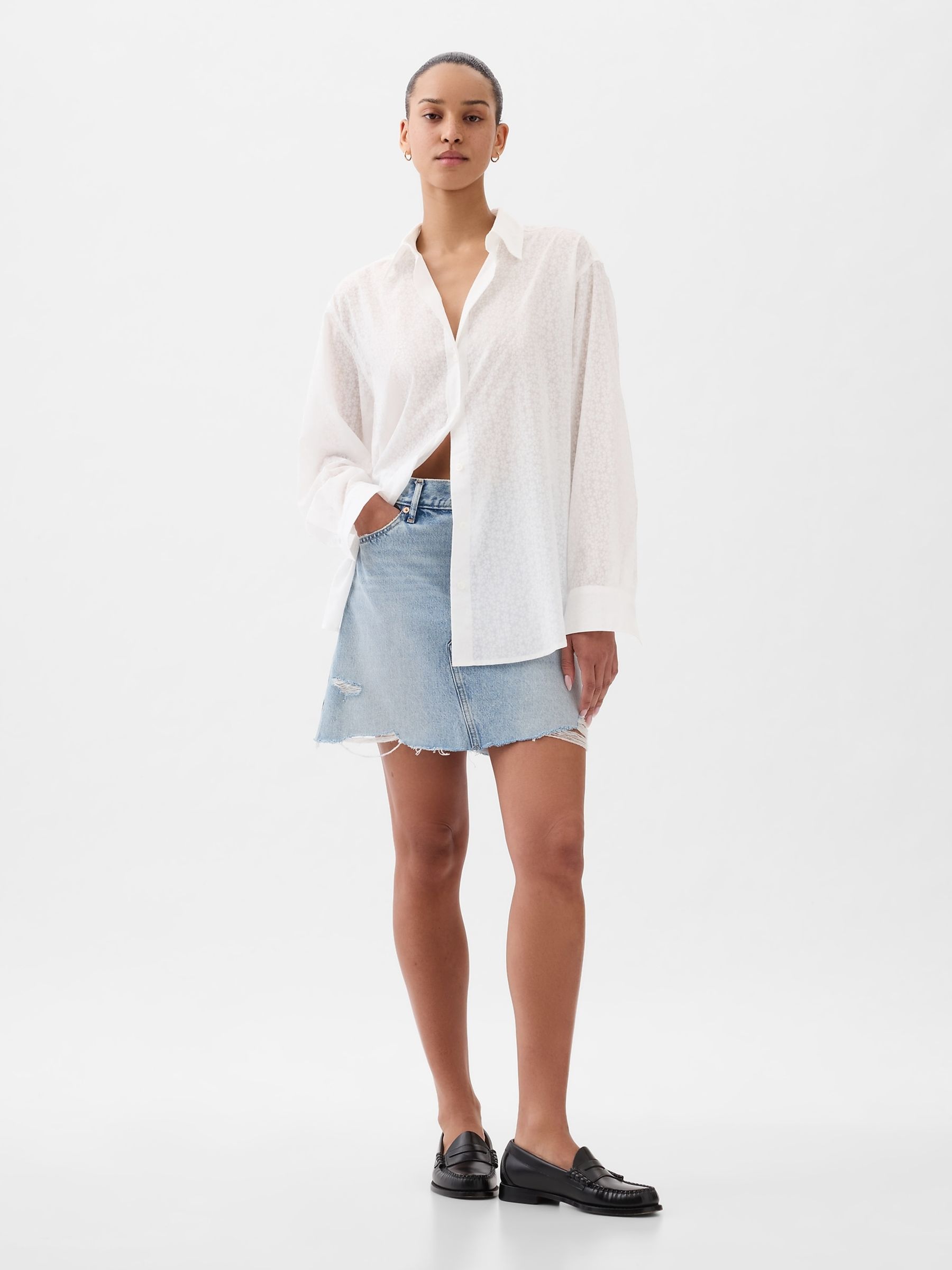 White Sheer Floral Oversized Shirt - Image 3 of 4