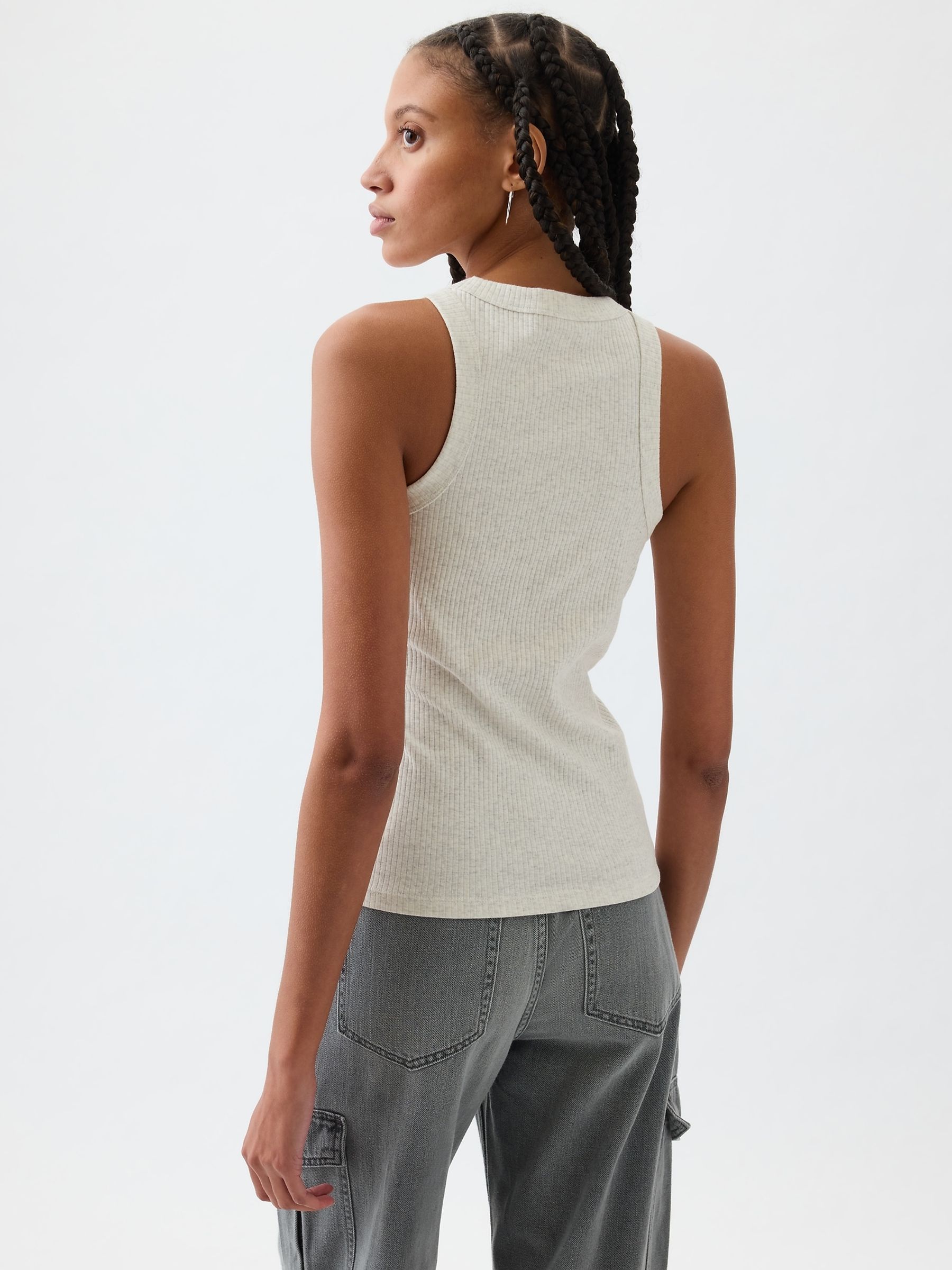 Grey Ribbed Racer High Neck Vest Top - Image 2 of 2