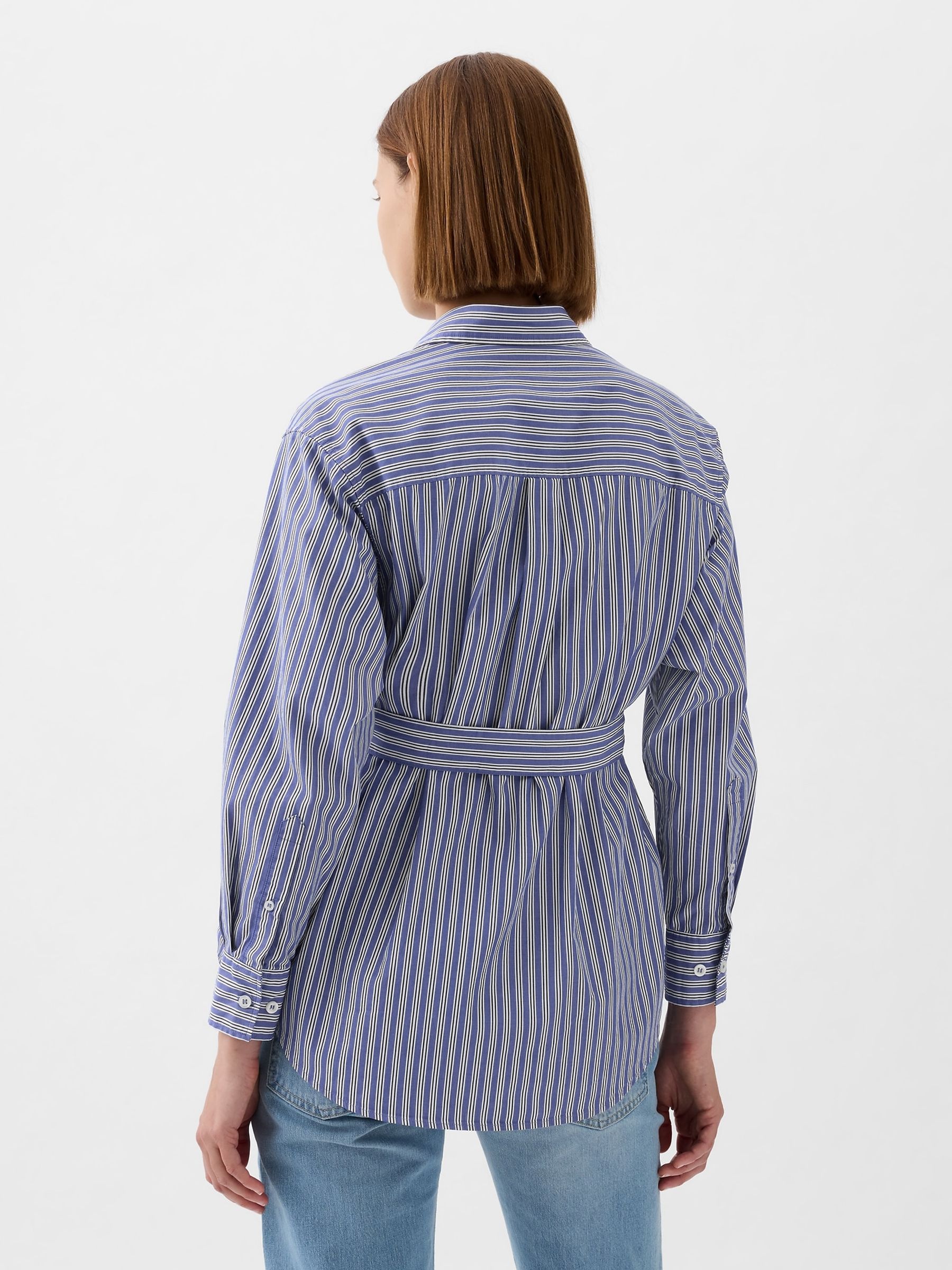 Blue Stripe Organic Cotton Belted Oversized Shirt - Image 2 of 5