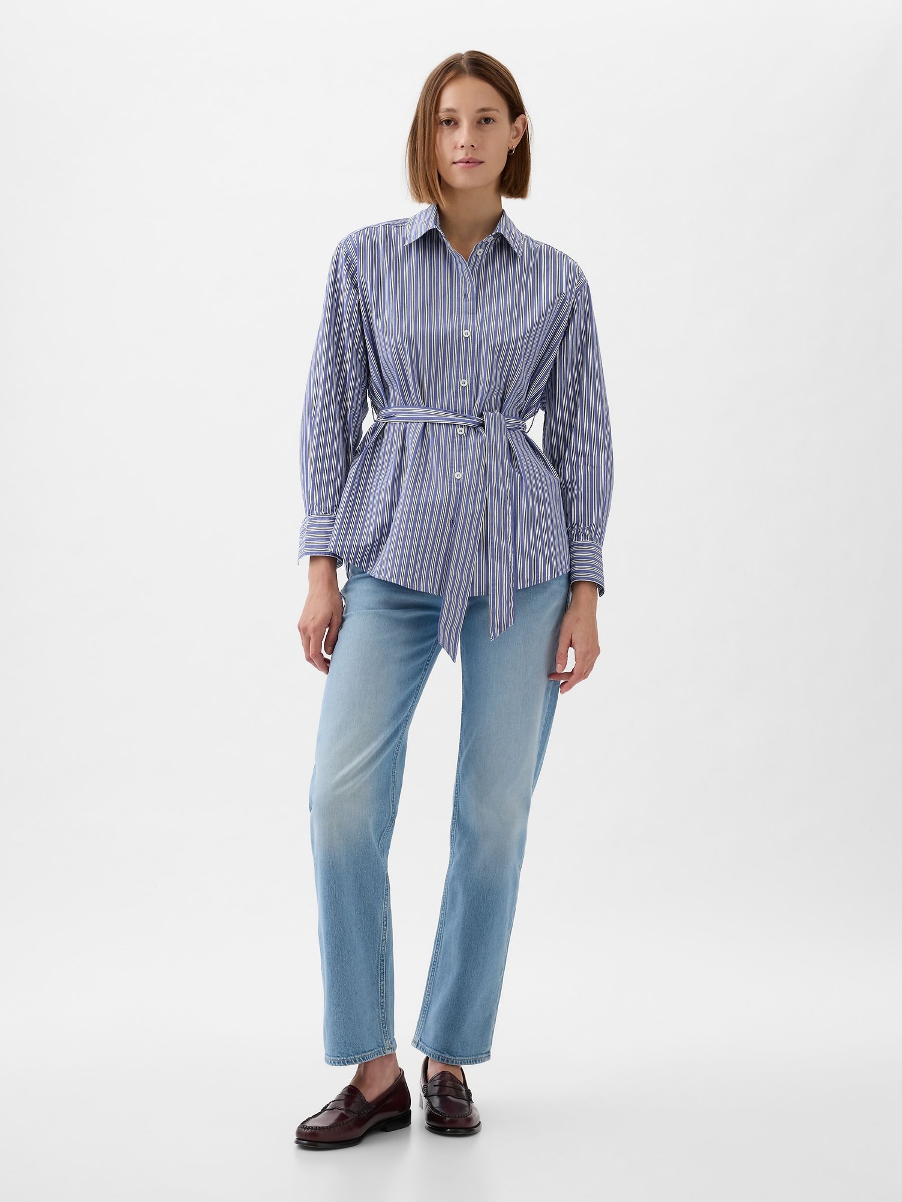 Blue Stripe Organic Cotton Belted Oversized Shirt - Image 3 of 5