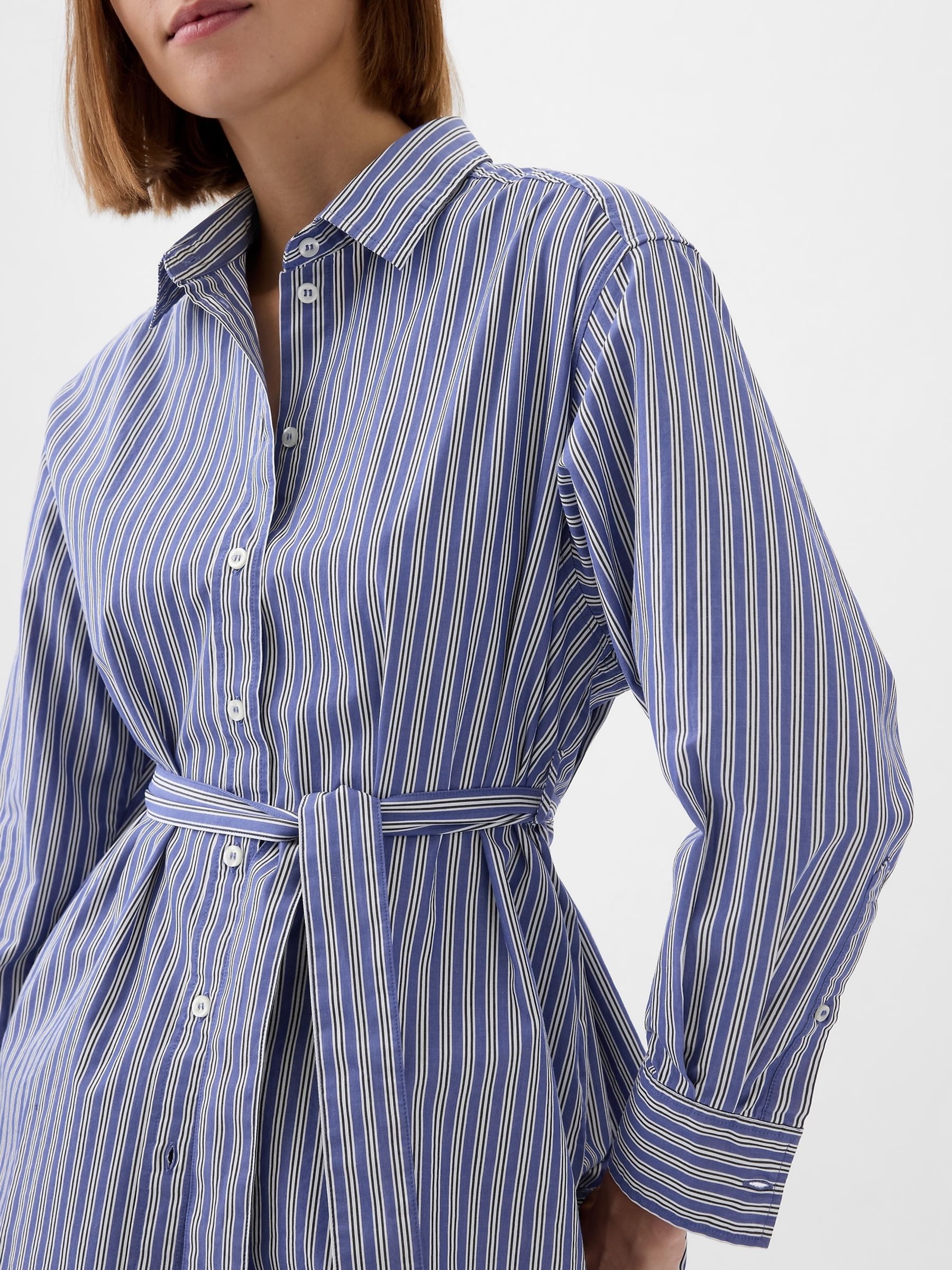 Blue Stripe Organic Cotton Belted Oversized Shirt - Image 4 of 5