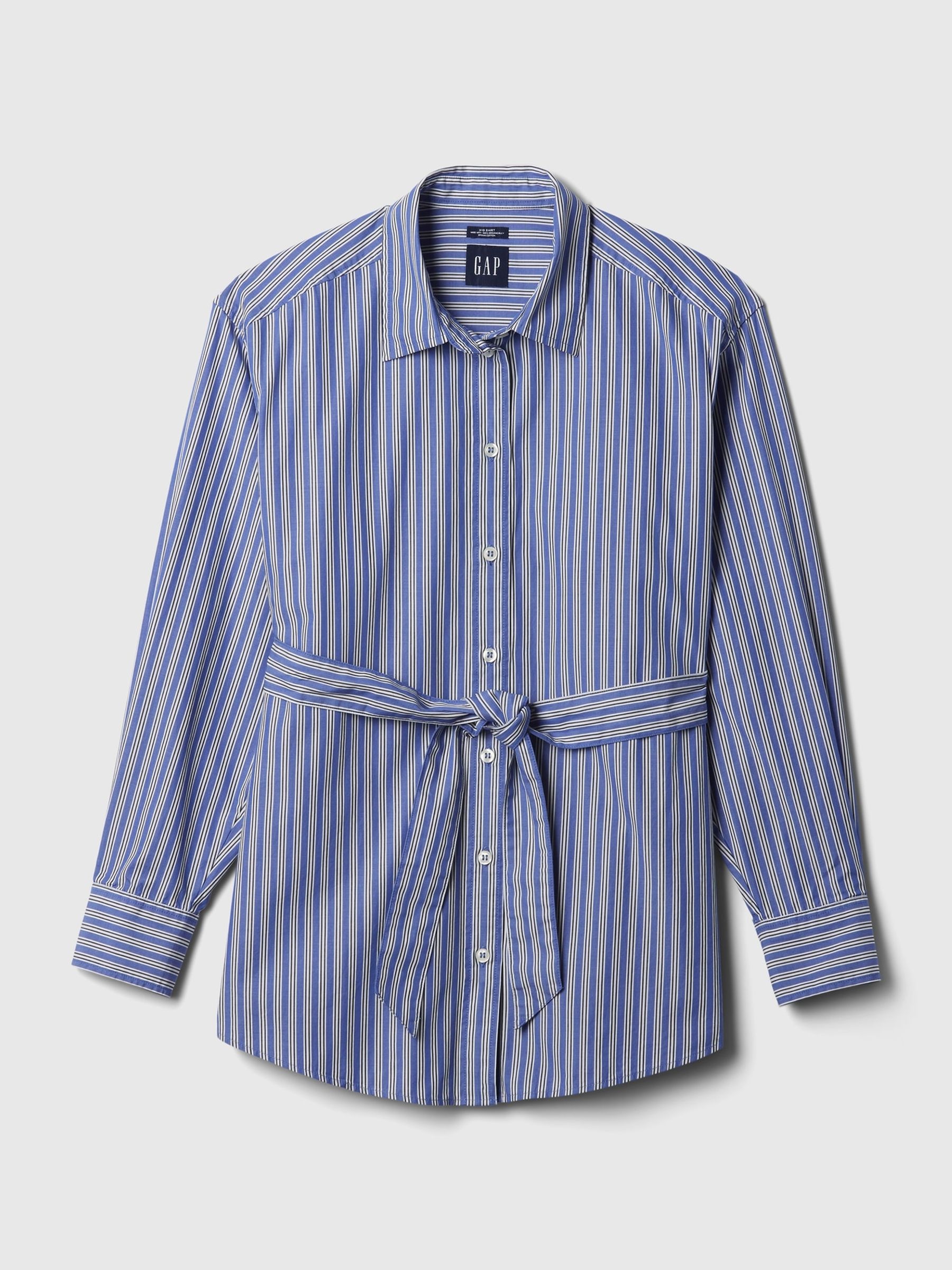 Blue Stripe Organic Cotton Belted Oversized Shirt - Image 5 of 5