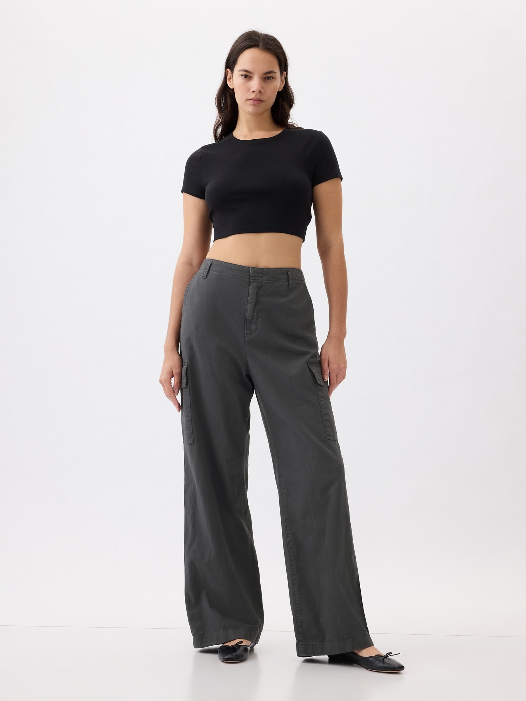 Grey Loose Cotton Chino Cargo Trousers - Image 2 of 5