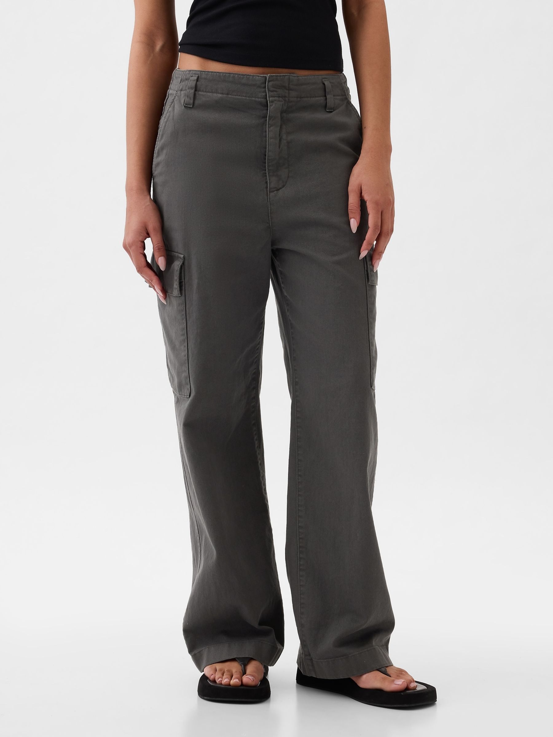 Grey Loose Cotton Chino Cargo Trousers - Image 3 of 5