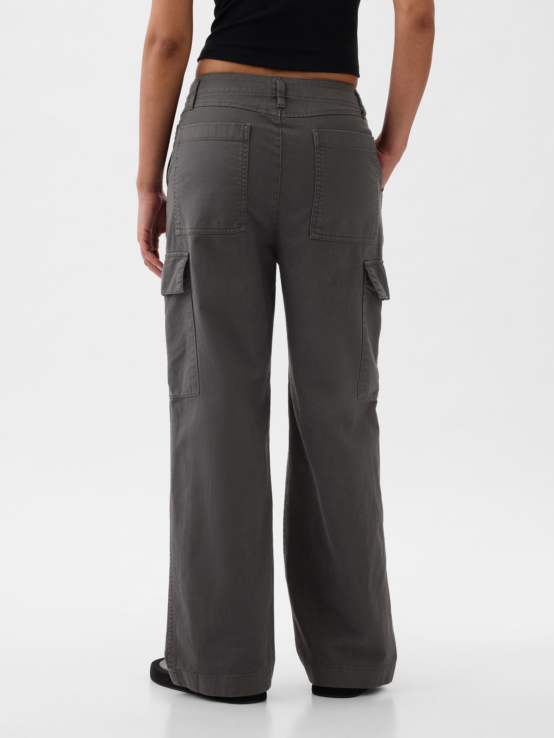 Grey Loose Cotton Chino Cargo Trousers - Image 4 of 5