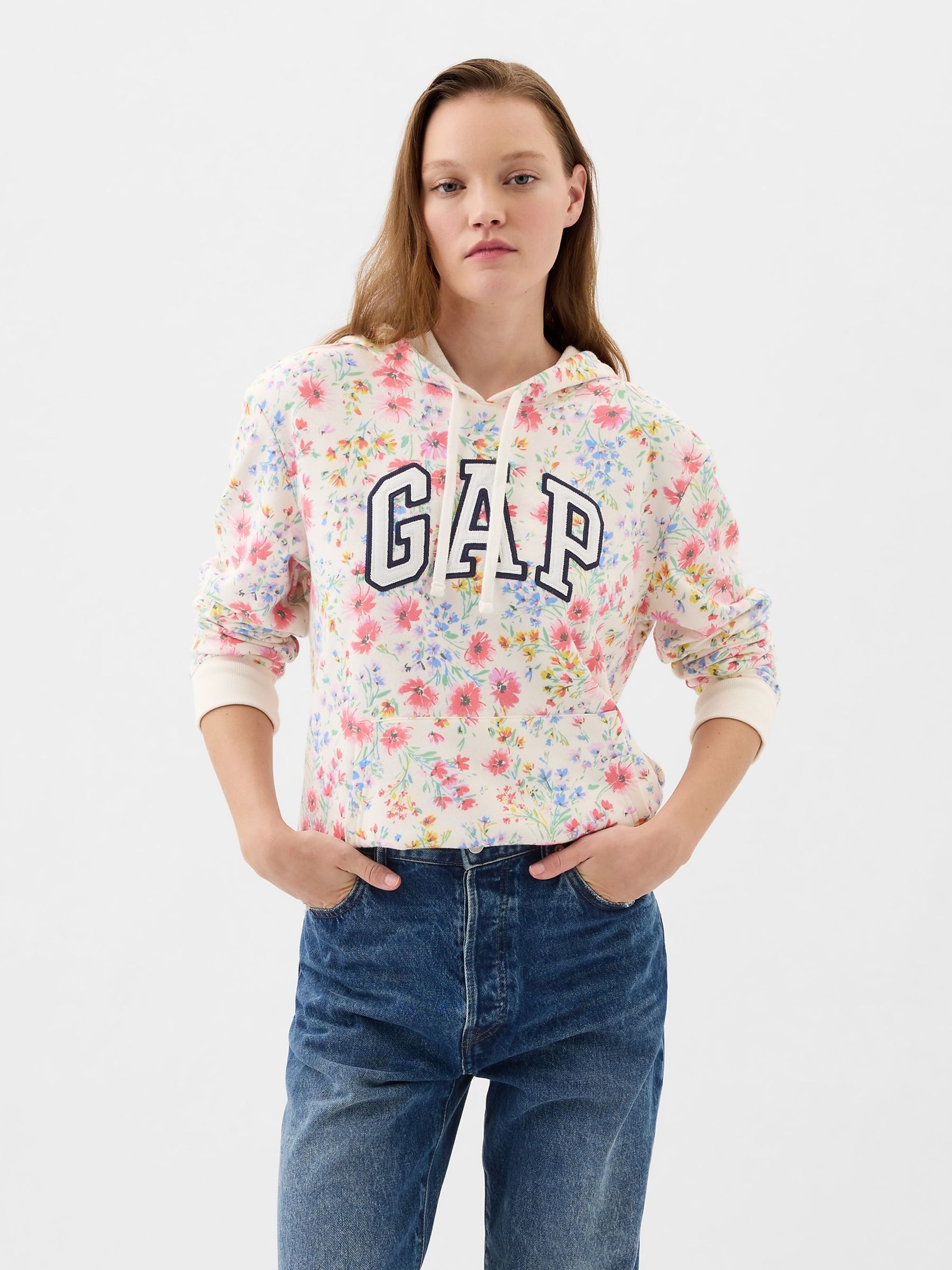 Pink Floral Logo Floral Print Hoodie Gap