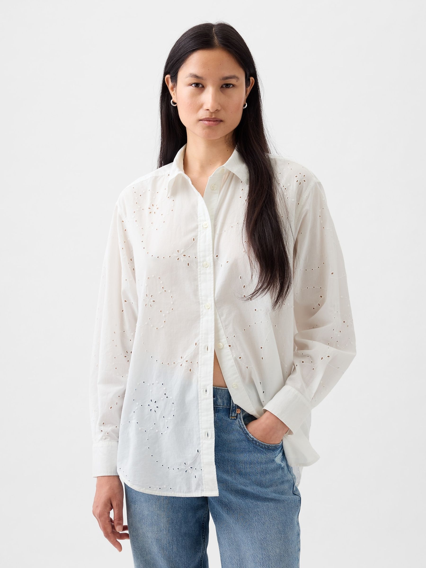 White Eyelet Oversized Shirt - Image 1 of 5