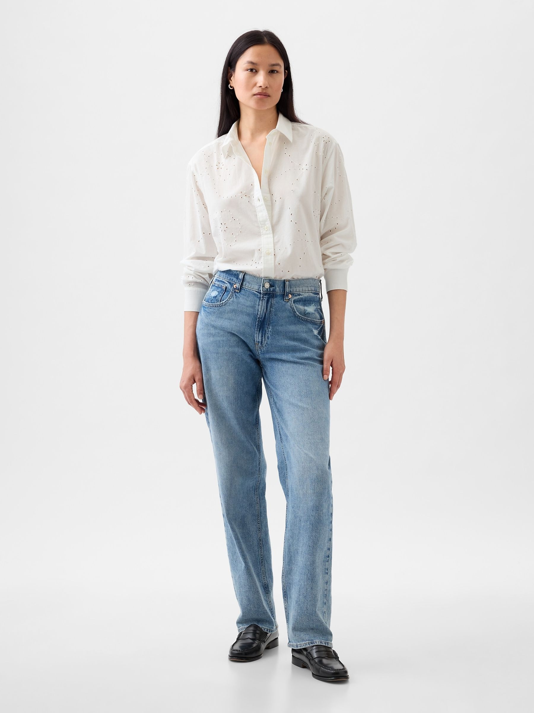 White Eyelet Oversized Shirt - Image 3 of 5