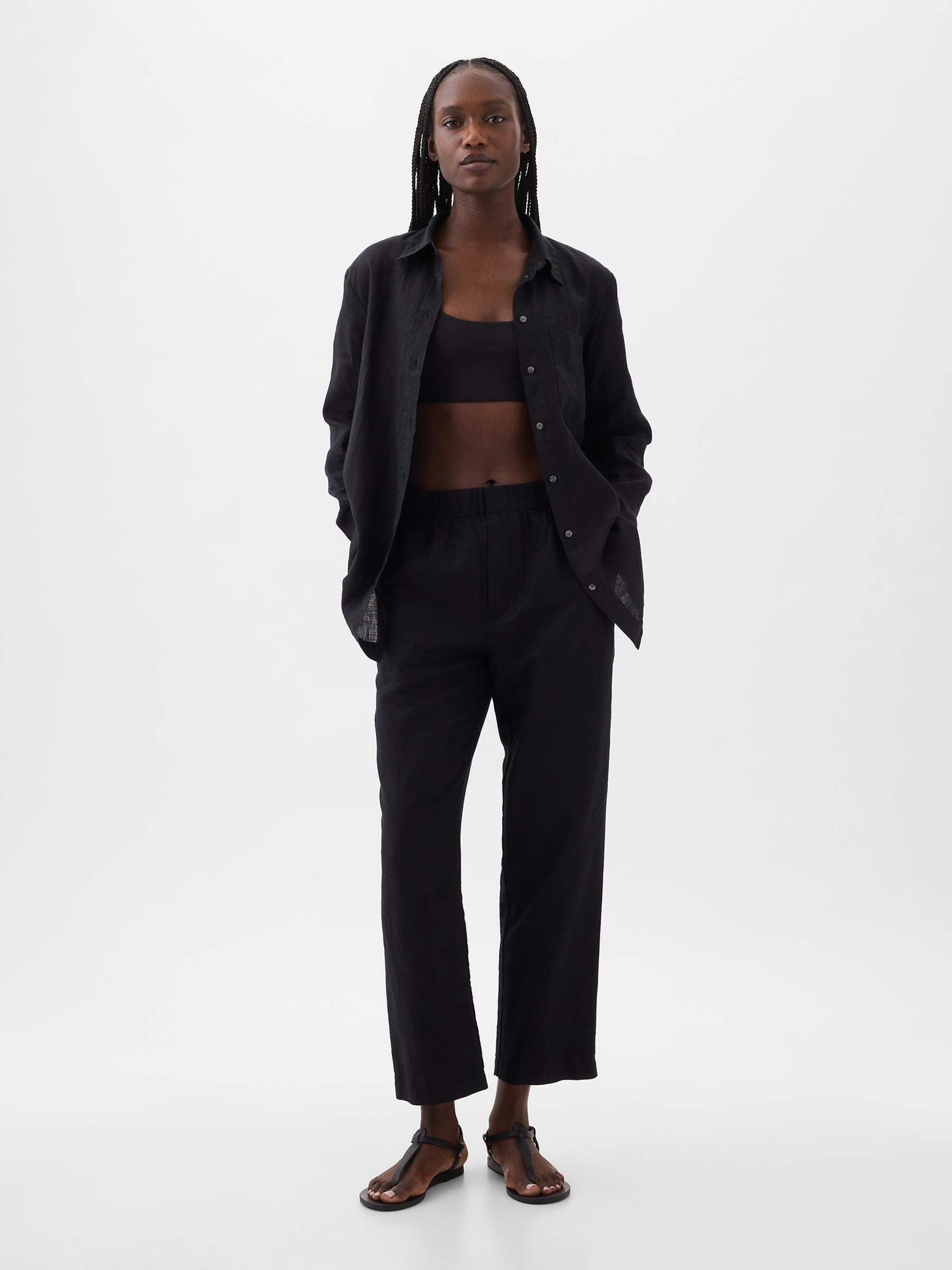 Black 100% Linen Long Sleeve Oversized Shirt - Image 1 of 5