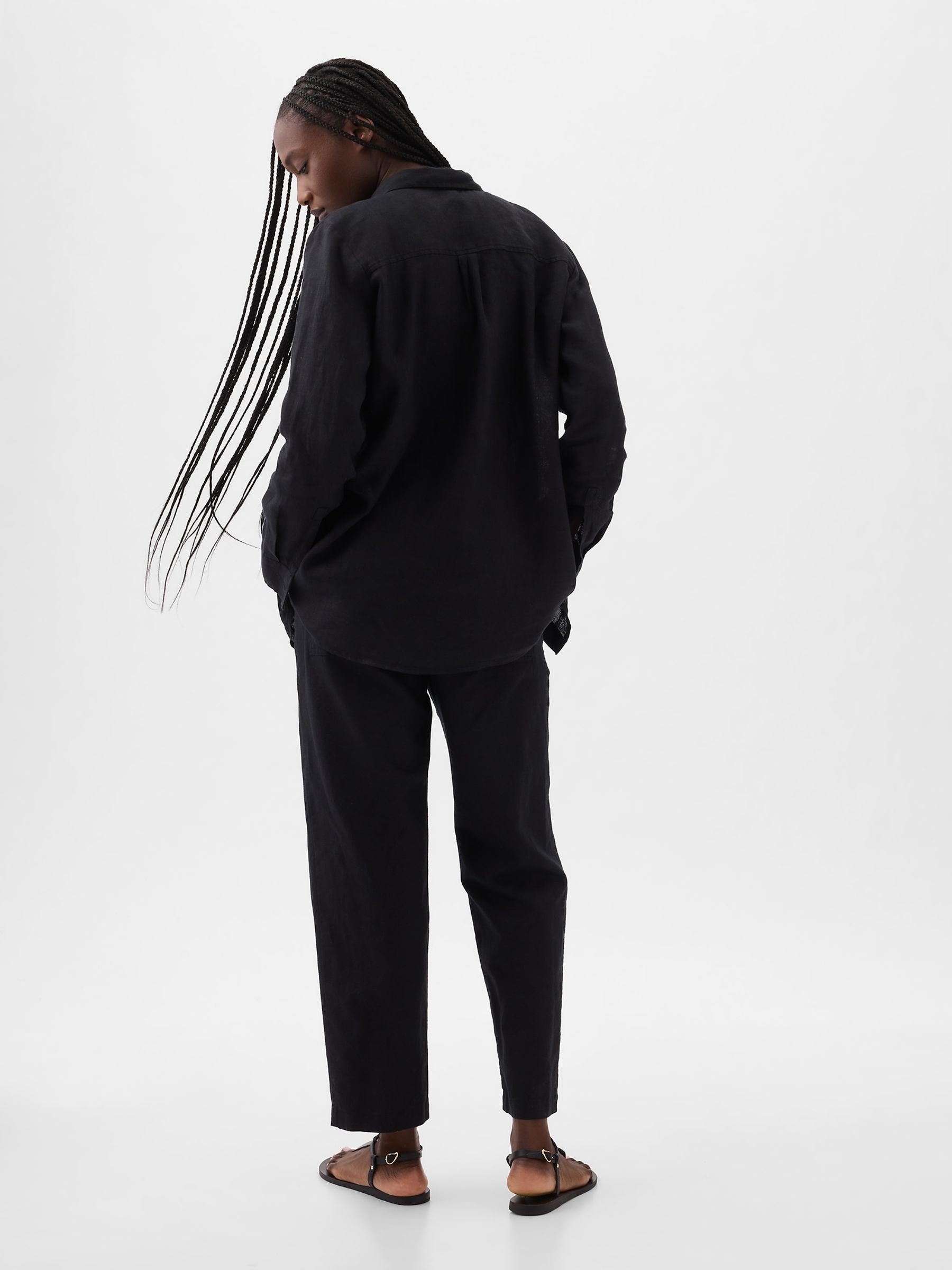 Black 100% Linen Long Sleeve Oversized Shirt - Image 2 of 5