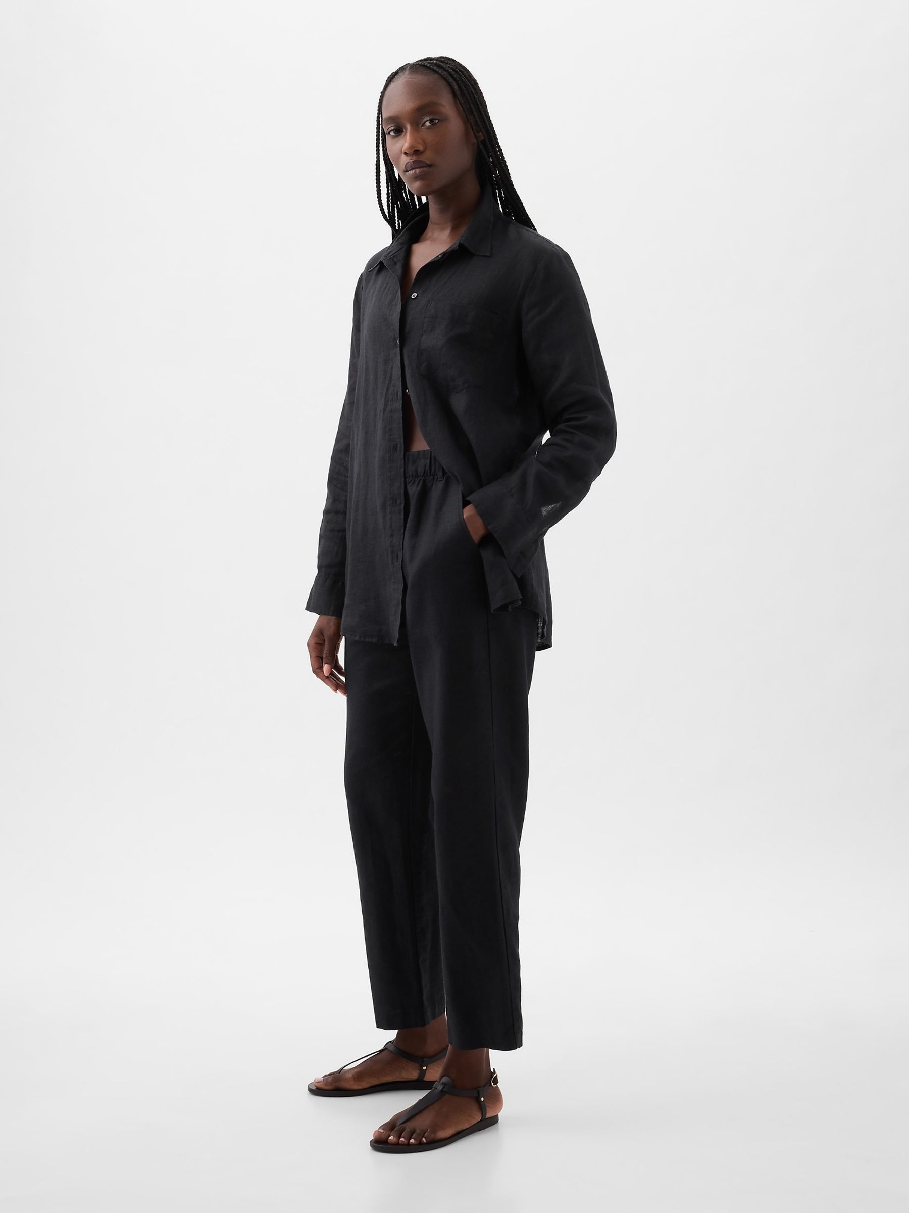 Black 100% Linen Long Sleeve Oversized Shirt - Image 3 of 5