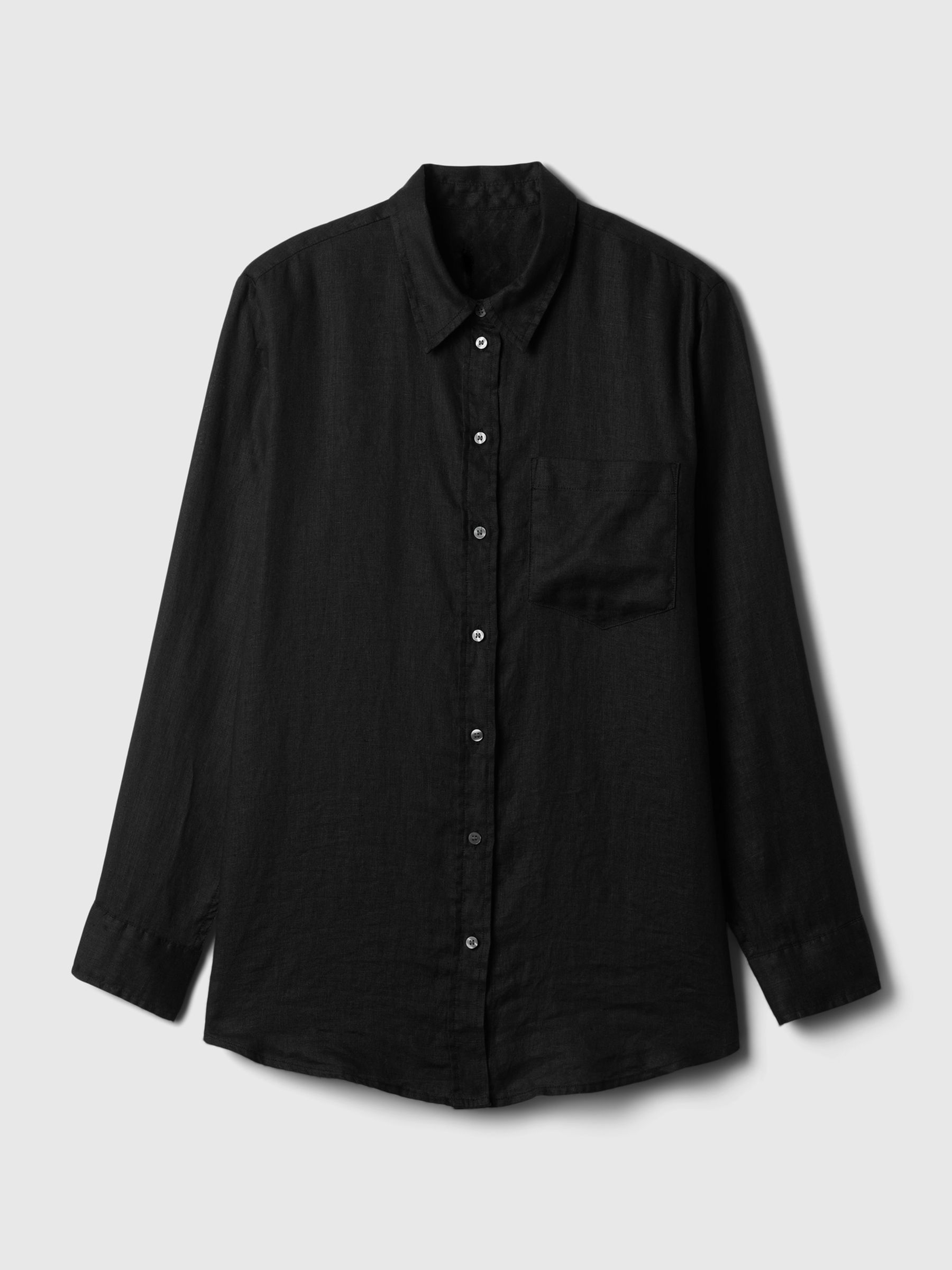 Black 100% Linen Long Sleeve Oversized Shirt - Image 4 of 5