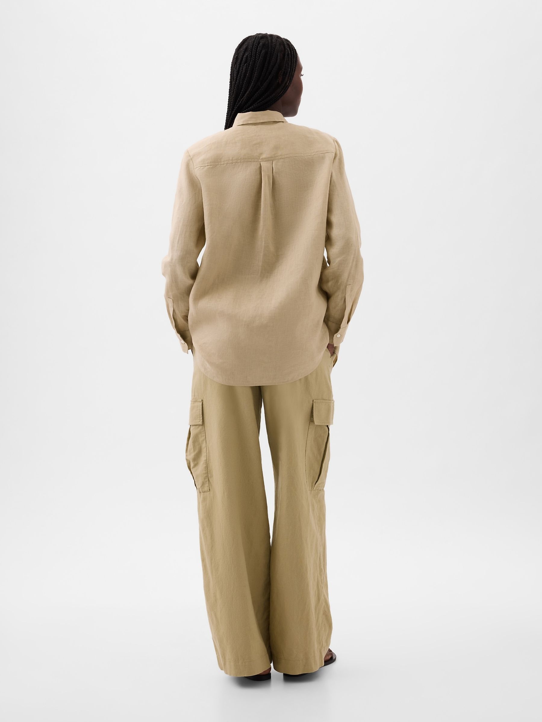 Brown 100% Linen Long Sleeve Oversized Shirt - Image 2 of 6