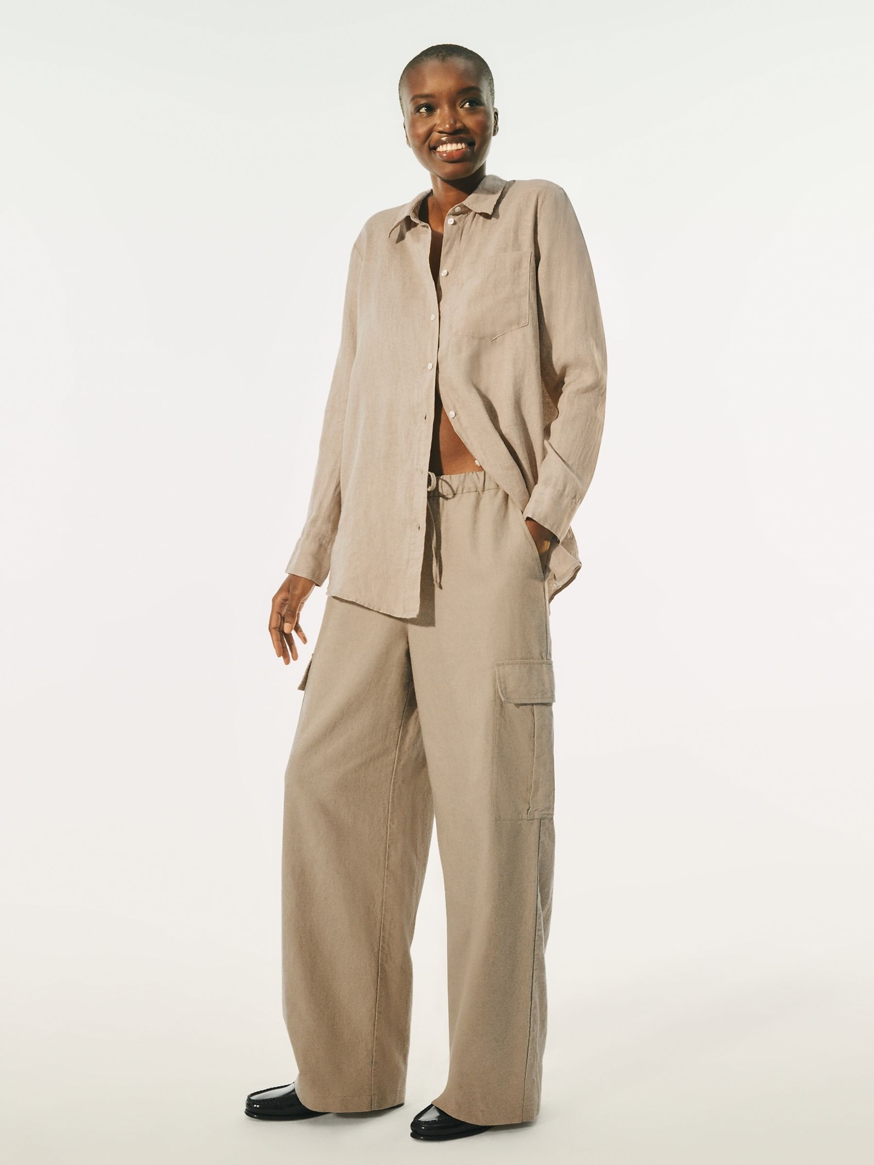 Brown 100% Linen Long Sleeve Oversized Shirt - Image 5 of 6