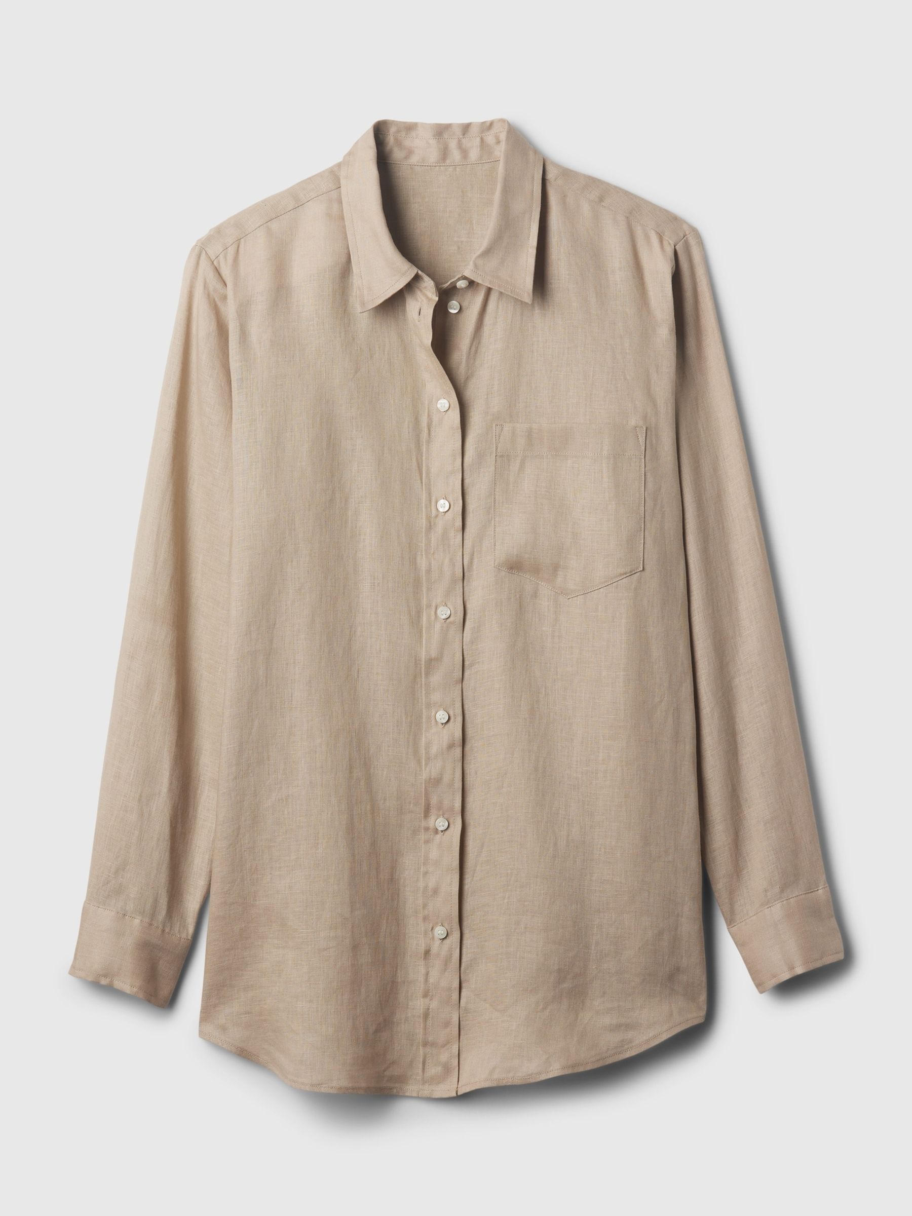 Brown 100% Linen Long Sleeve Oversized Shirt - Image 6 of 6